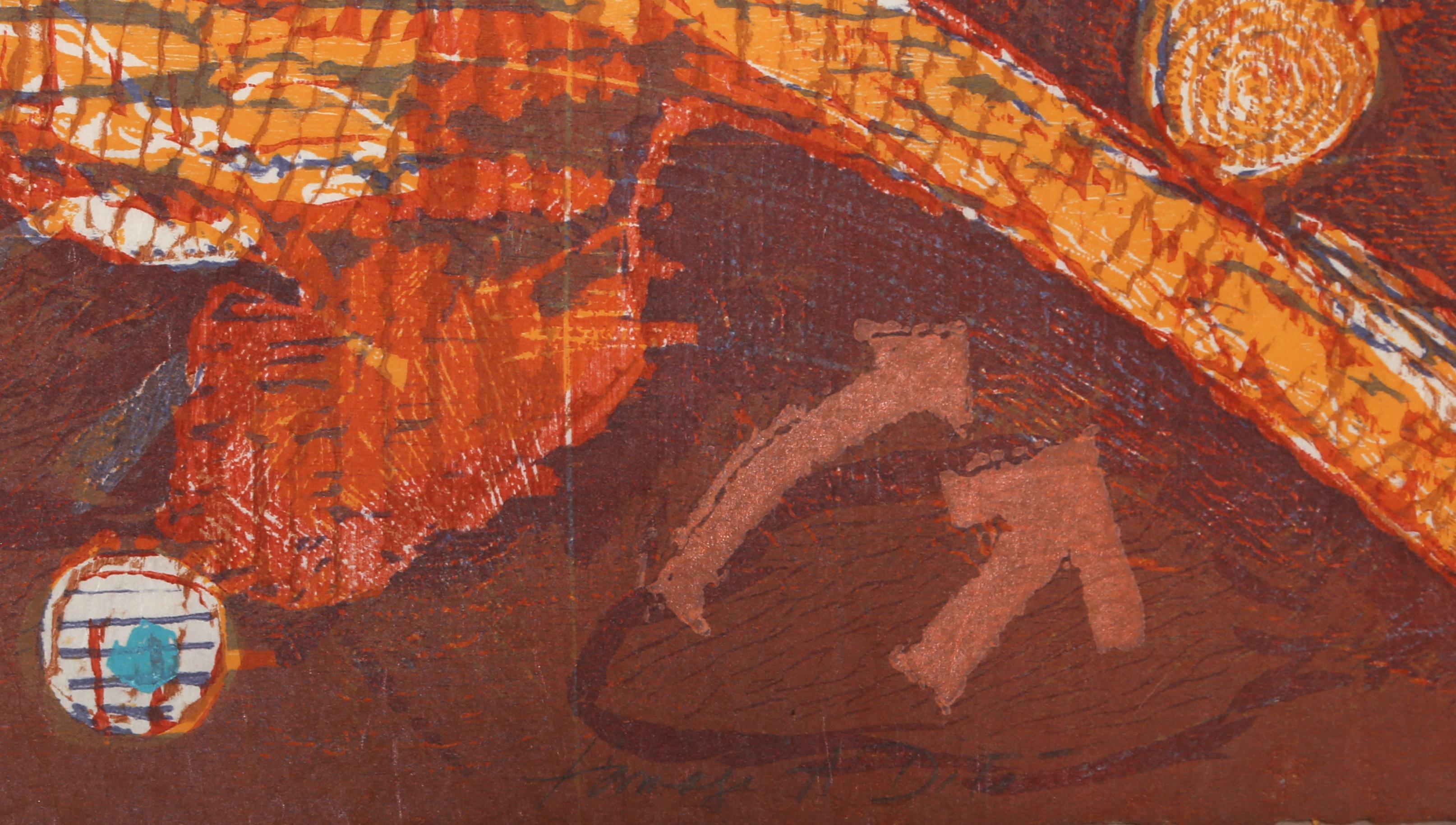 Homage a Dito, 1982, gravure sur bois d'art populaire de Florence Grace Putterman - Marron Animal Print par Florence Putterman