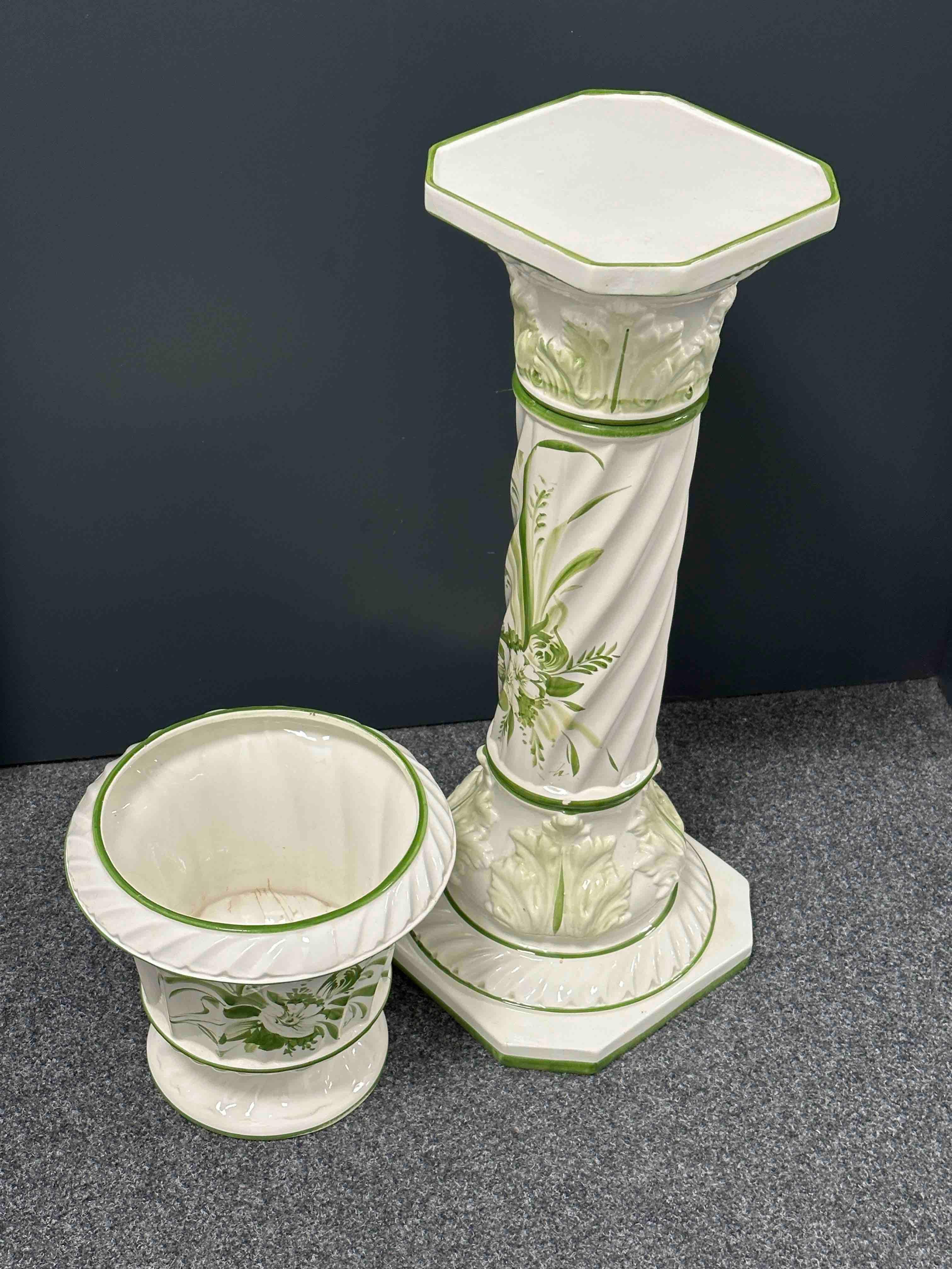 Florence Style Italian Glazed Ceramic Pedestal Plant Stand Vintage, Italy, 1980s In Good Condition For Sale In Nuernberg, DE