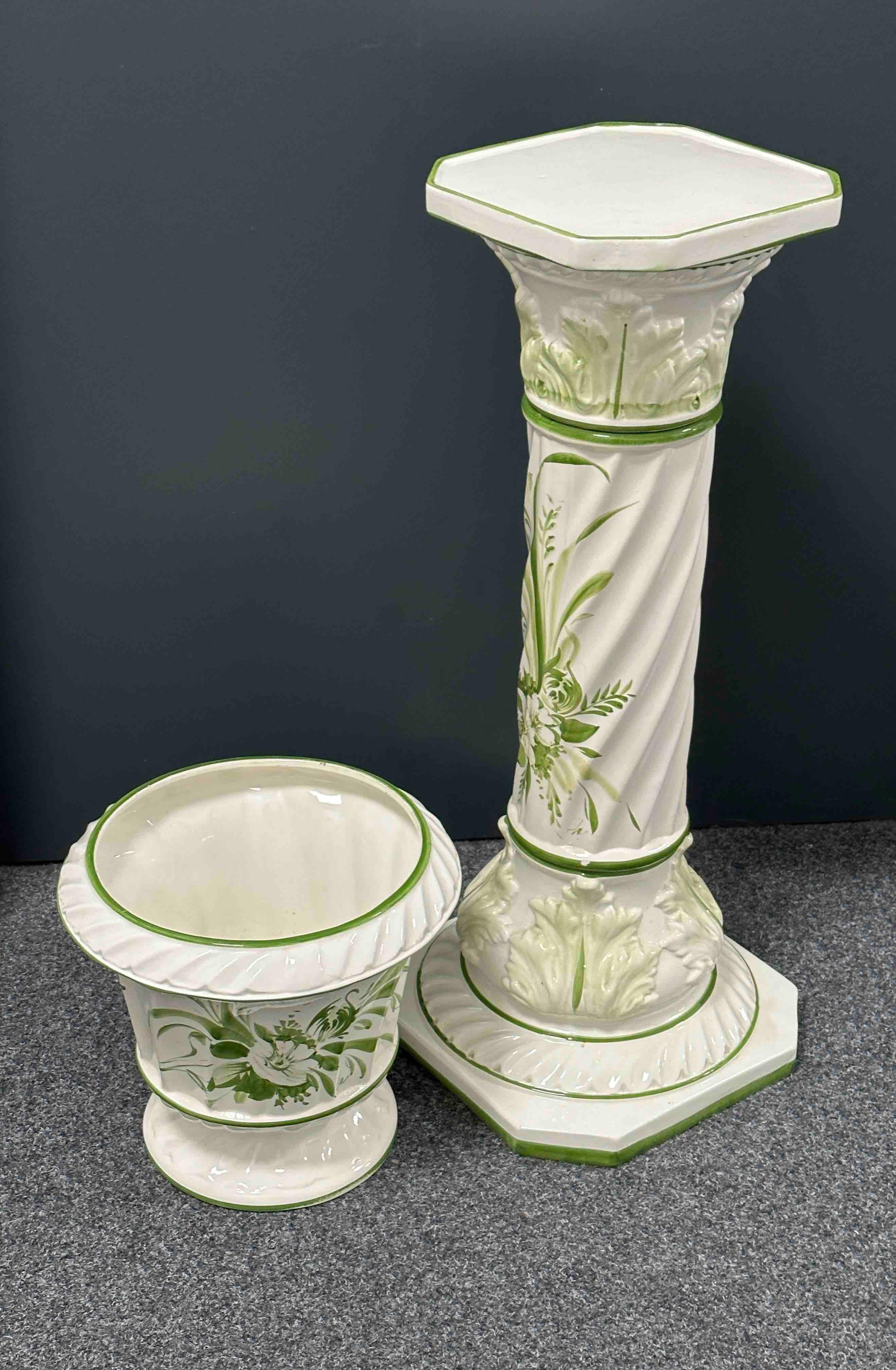 Late 20th Century Florence Style Italian Glazed Ceramic Pedestal Plant Stand Vintage, Italy, 1980s For Sale