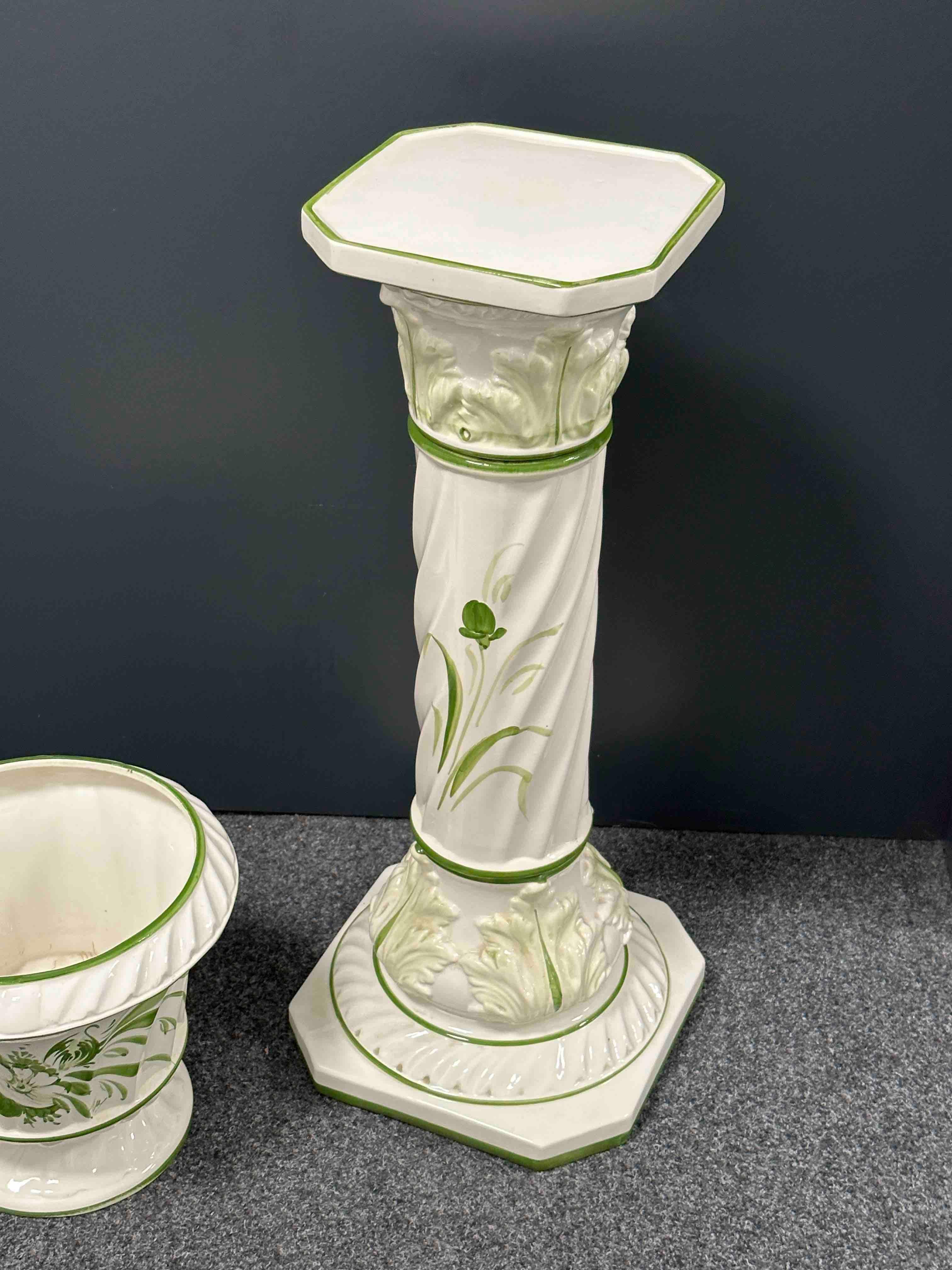 Florence Style Italian Glazed Ceramic Pedestal Plant Stand Vintage, Italy, 1980s For Sale 1