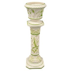 Florence Style Italian Glazed Ceramic Pedestal Plant Stand Vintage, Italy, 1980s