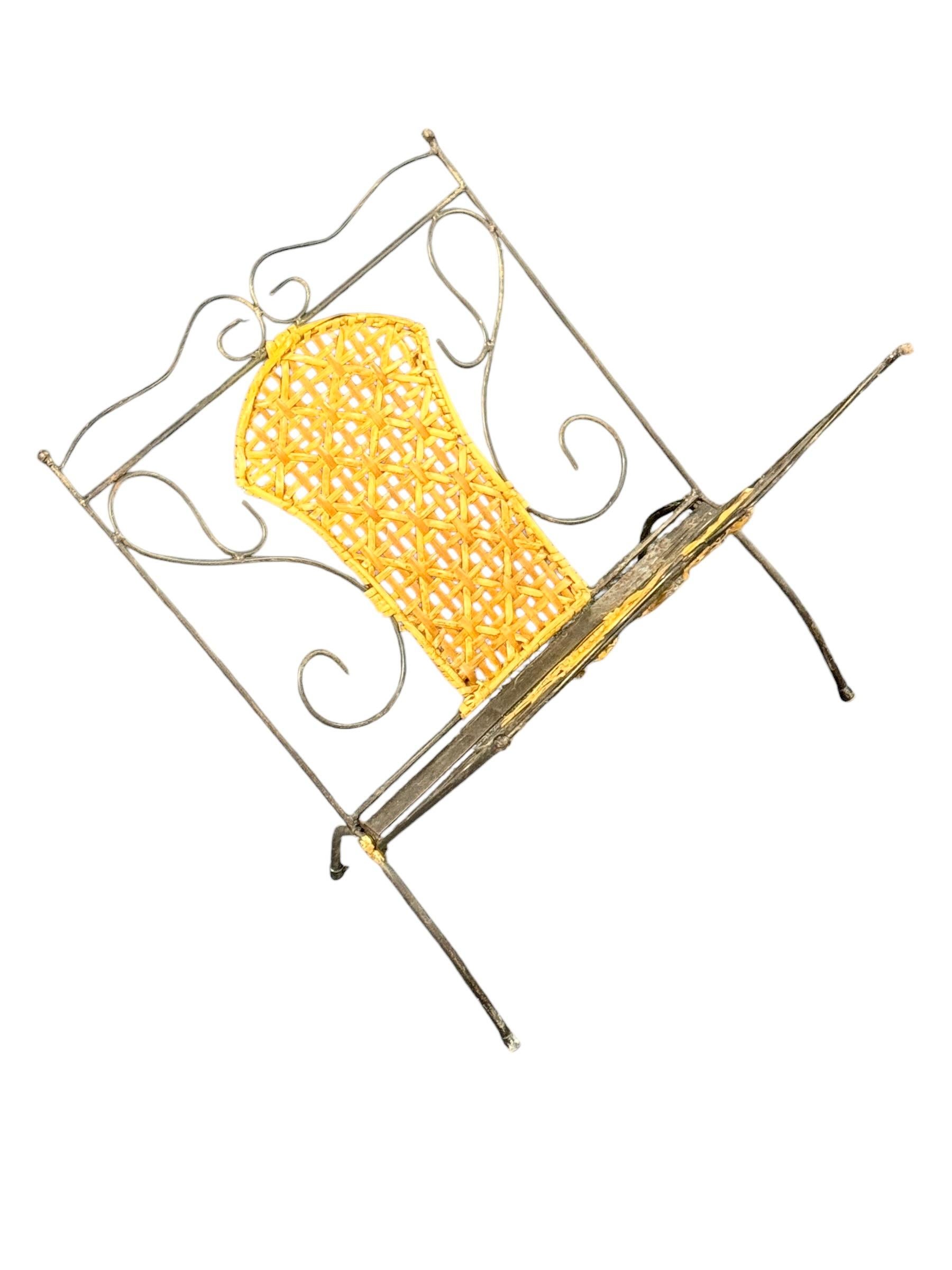 Florence Style Wicker & Metal Magazine Rack Stand, 1970s, Italy For Sale 8