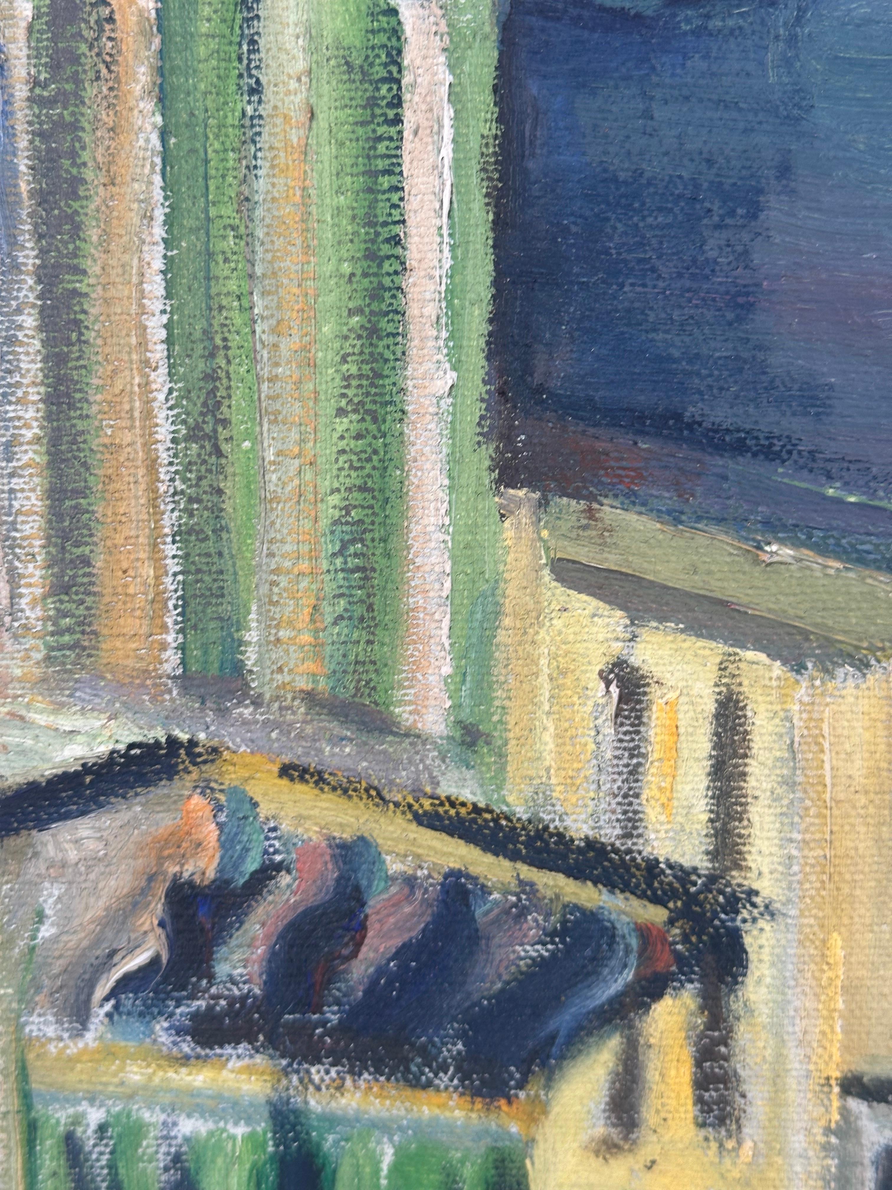 New England Morning (Amerikanisch-Impressionistische Straßenszenen) (Grau), Landscape Painting, von Florence V. Cannon