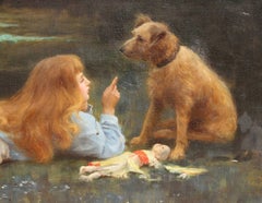 A Girl and Her Dog, Oil Painting 1898