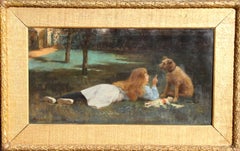 A Girl and Her Dog, Oil Painting 1898