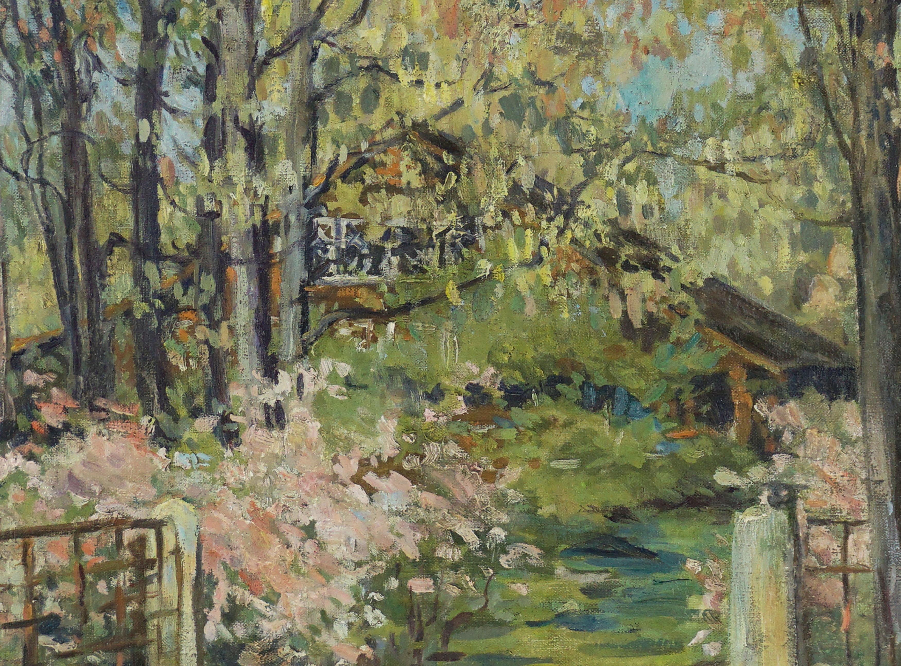 Early 20th Century Impressionist Landscape -- The Lake House - Painting by Florence White Williams