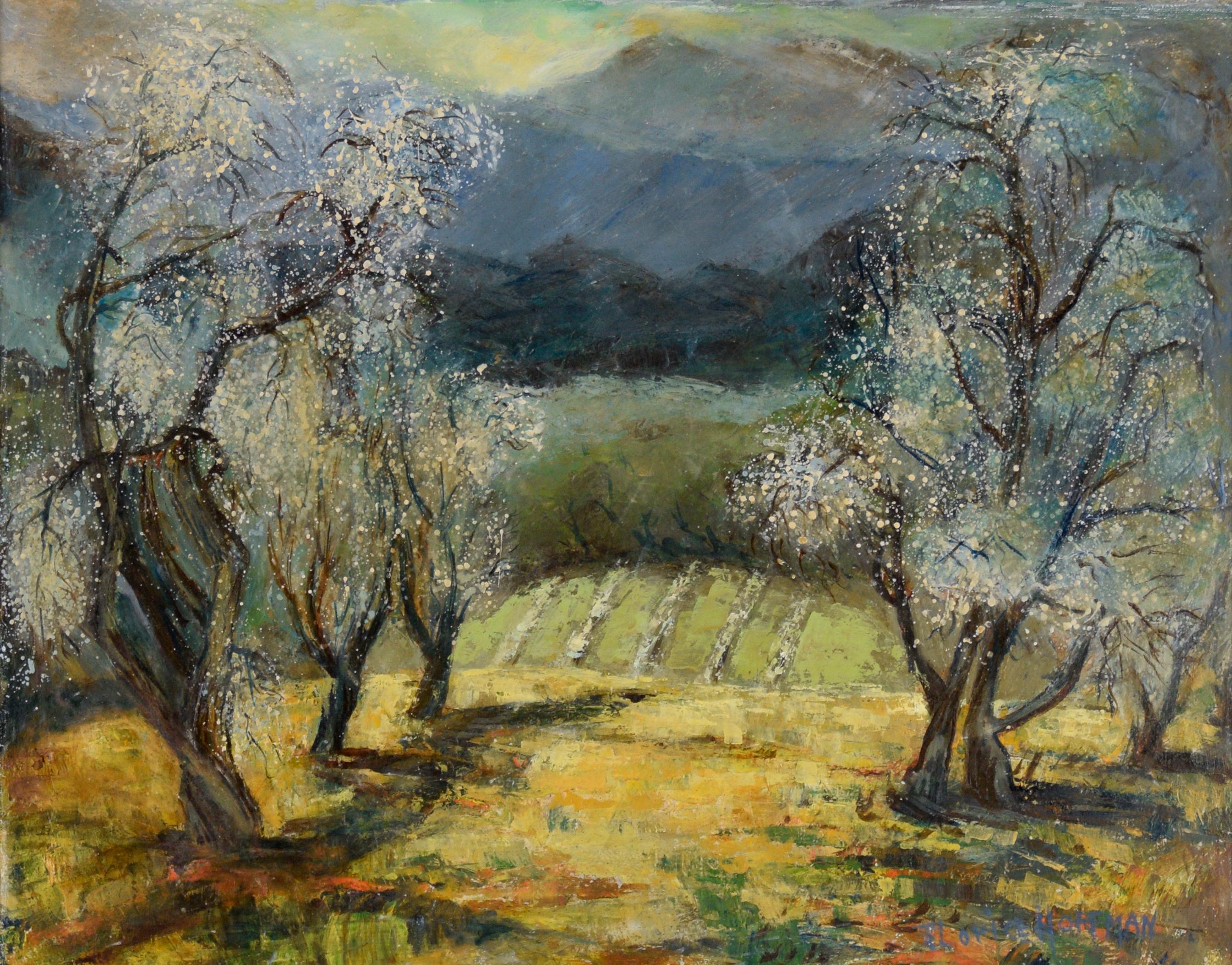 „The Awakening“ Frühe Frühlingslandschaft von Mt Hamilton, Öl auf Masonit – Painting von Florence Wideman Hoffman