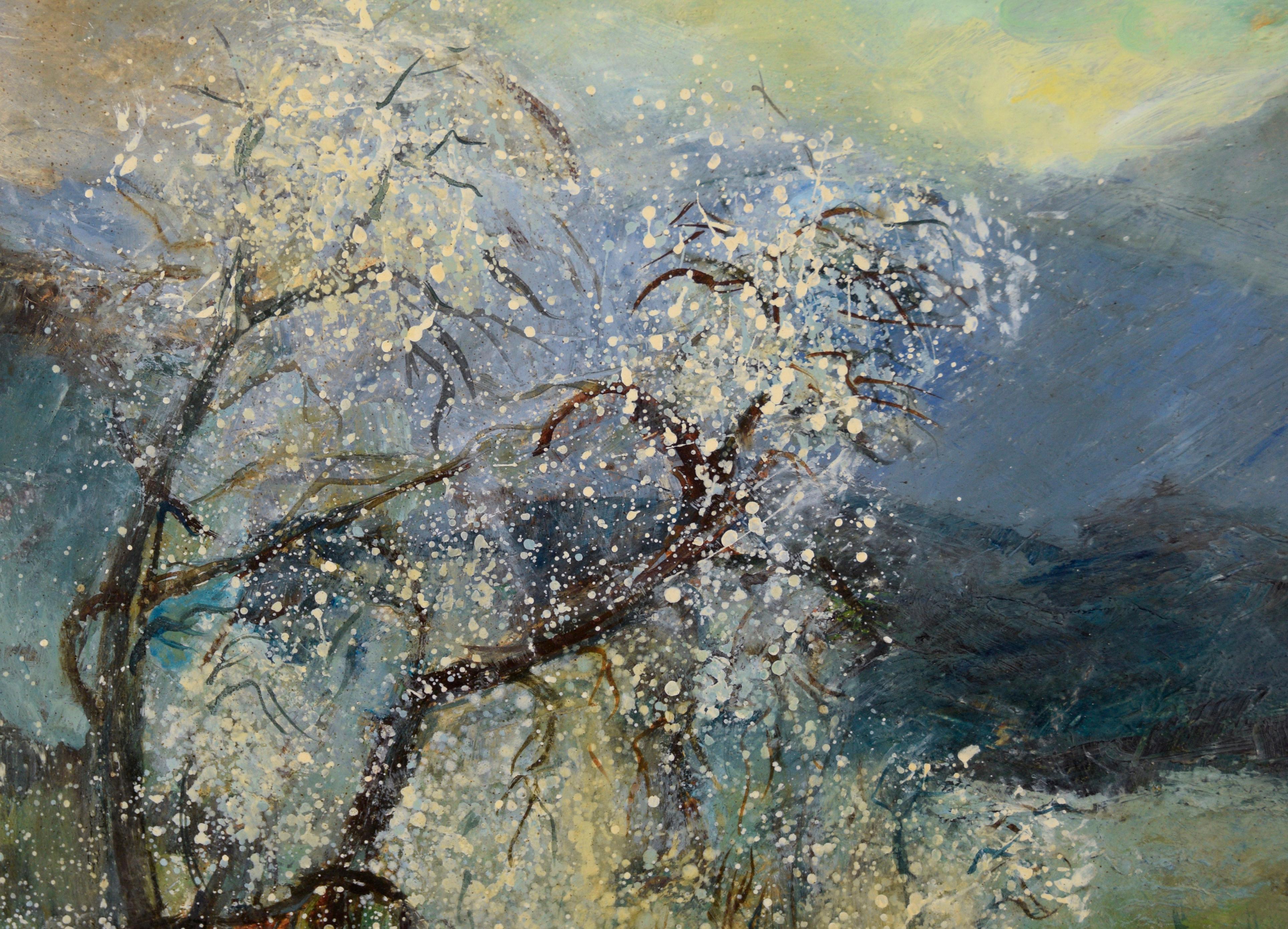 „The Awakening“ Frühe Frühlingslandschaft von Mt Hamilton, Öl auf Masonit (Amerikanischer Impressionismus), Painting, von Florence Wideman Hoffman