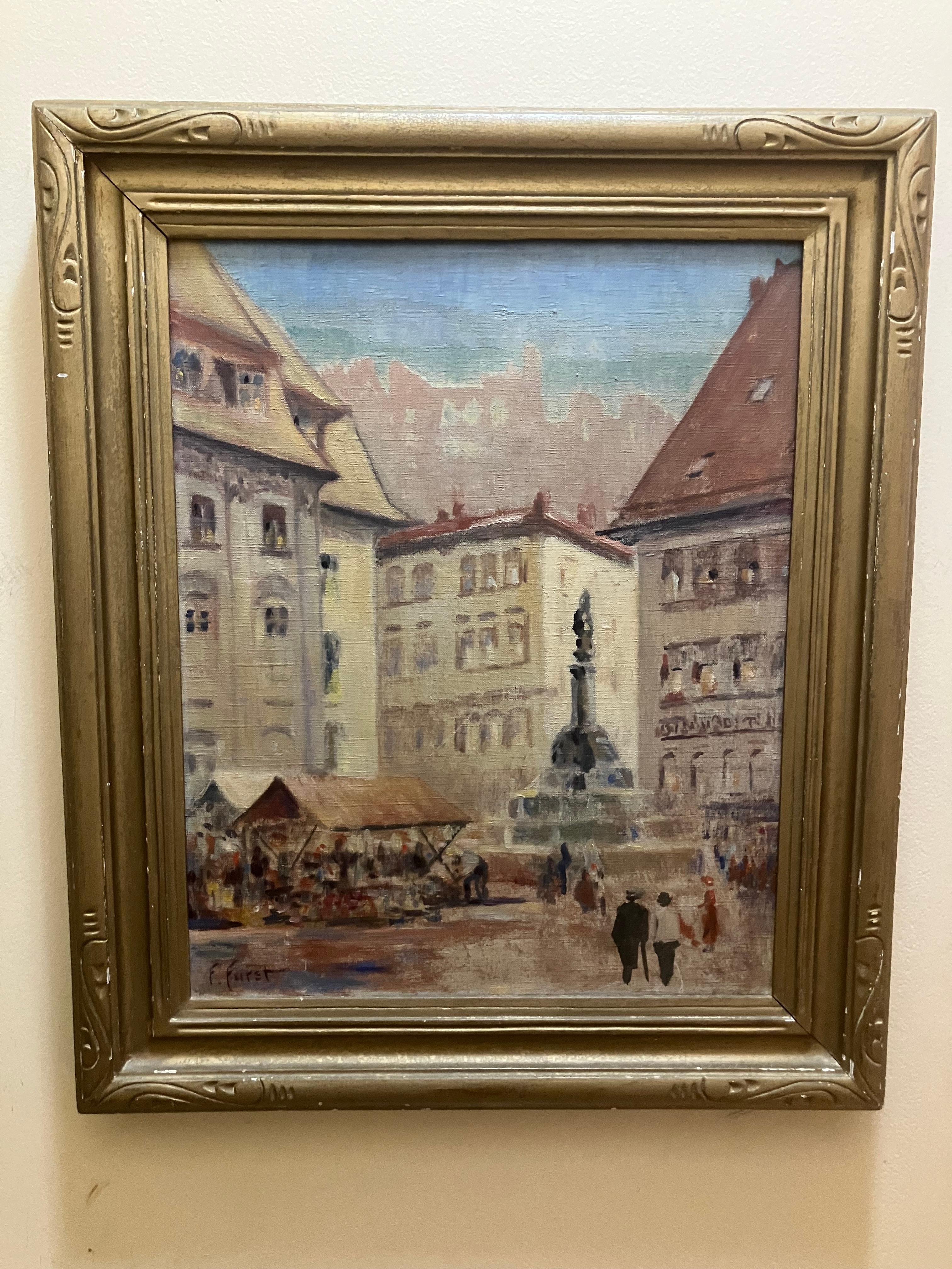Florence Wilkins Furst Ciudad Europea - Painting de Florence Wilkins Hurst