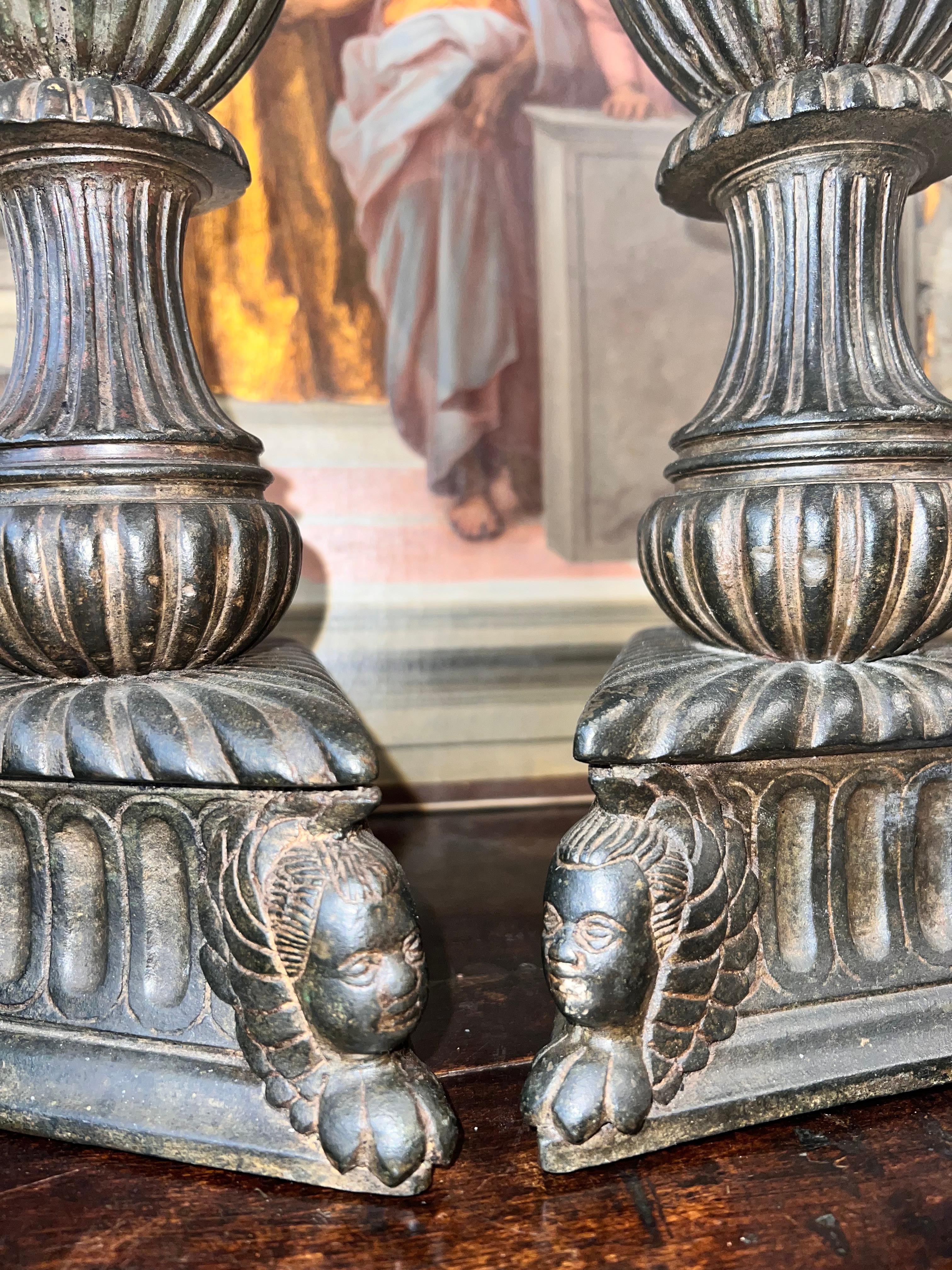 Florence, 16th Century Couple of Bronze Candlesticks Bases For Sale 2