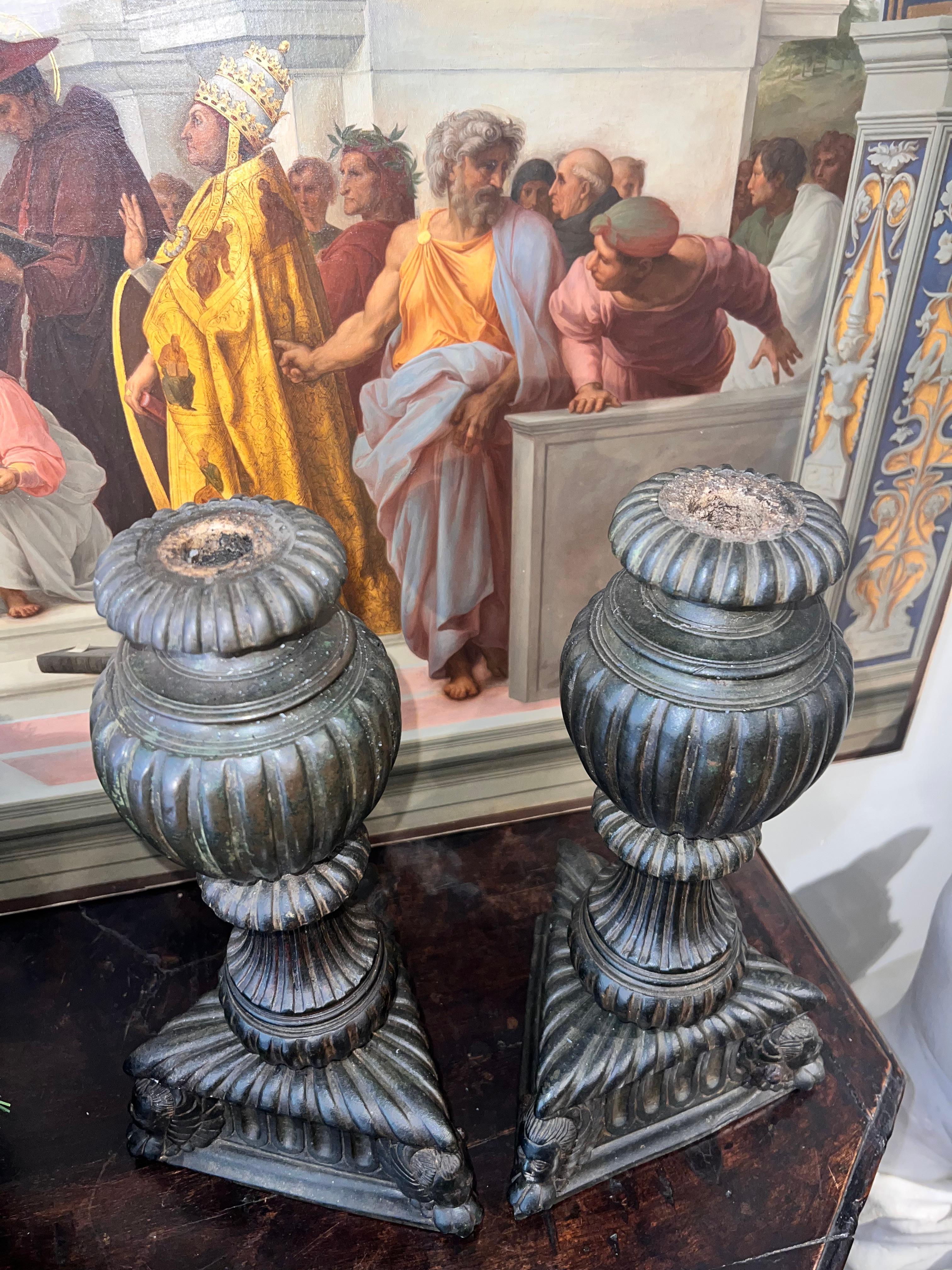 Florence, 16th Century Couple of Bronze Candlesticks Bases For Sale 3