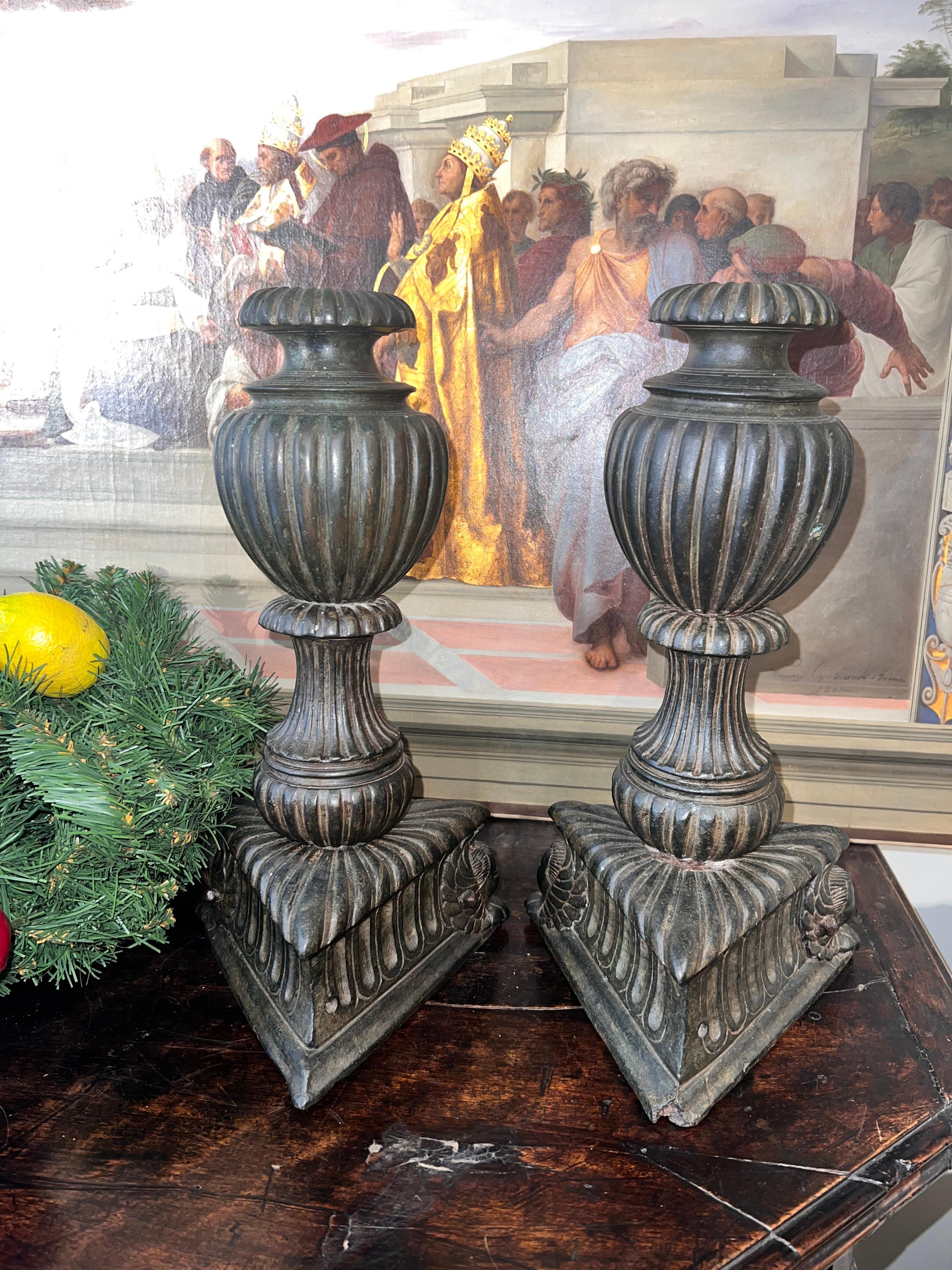 Florence, 16th Century Couple of Bronze Candlesticks Bases For Sale 5