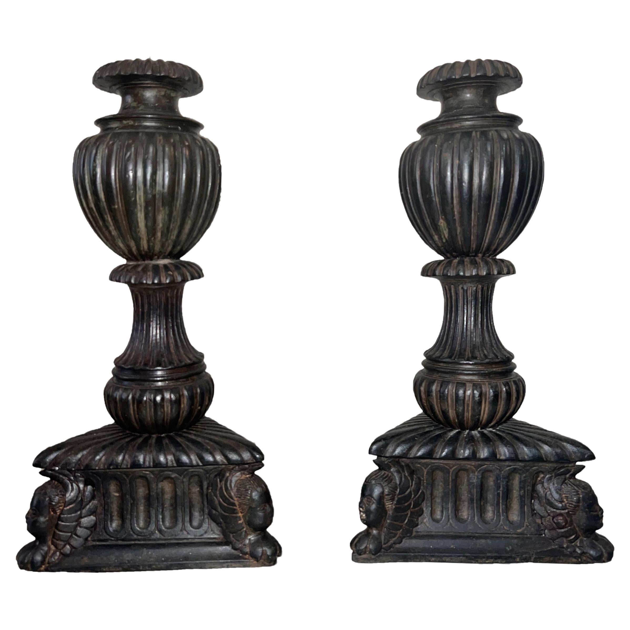 Florence, 16th Century Couple of Bronze Candlesticks Bases For Sale