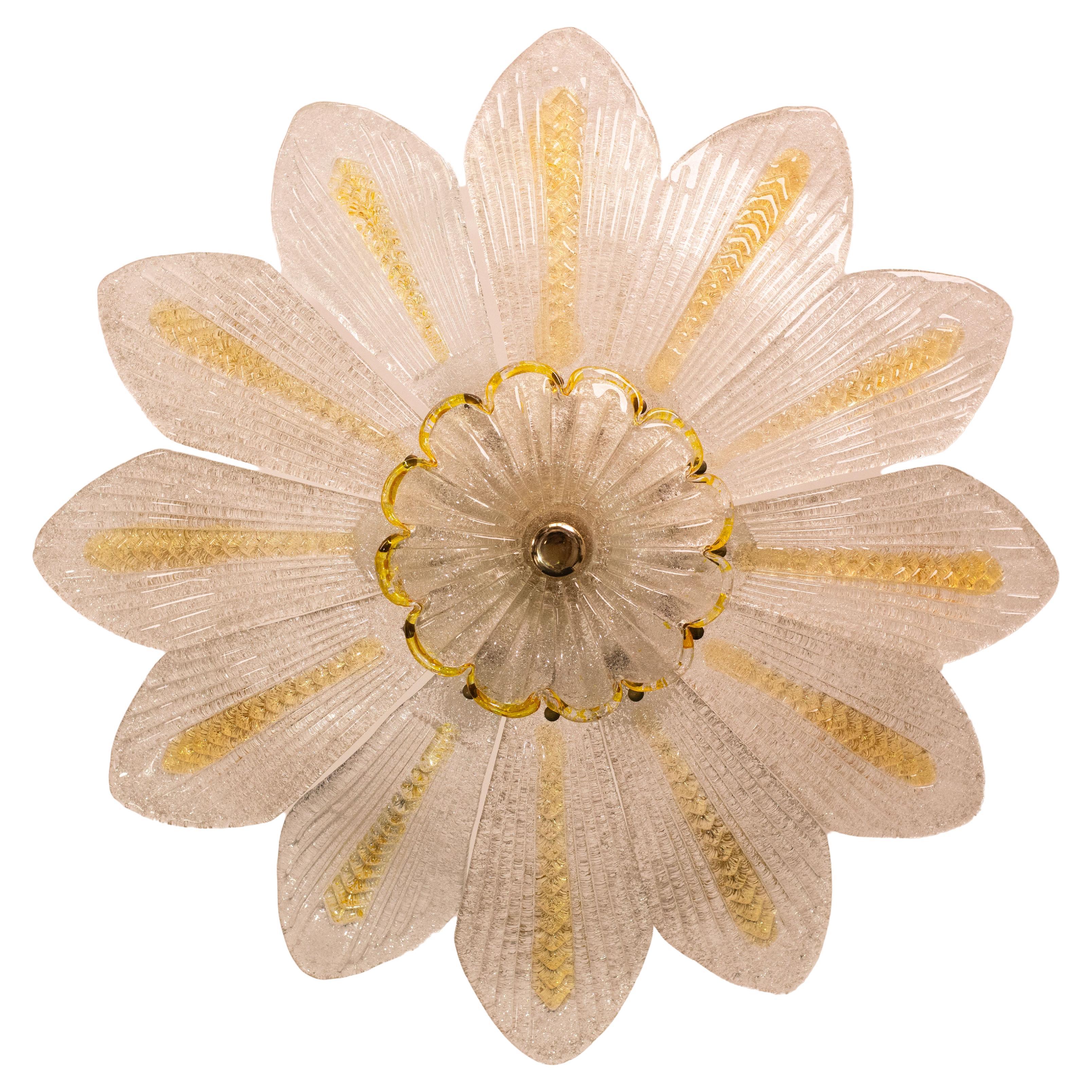 Florenz, Gelb Großformatige Sonnenblume Murano Glas Deckenleuchte oder Kronleuchter