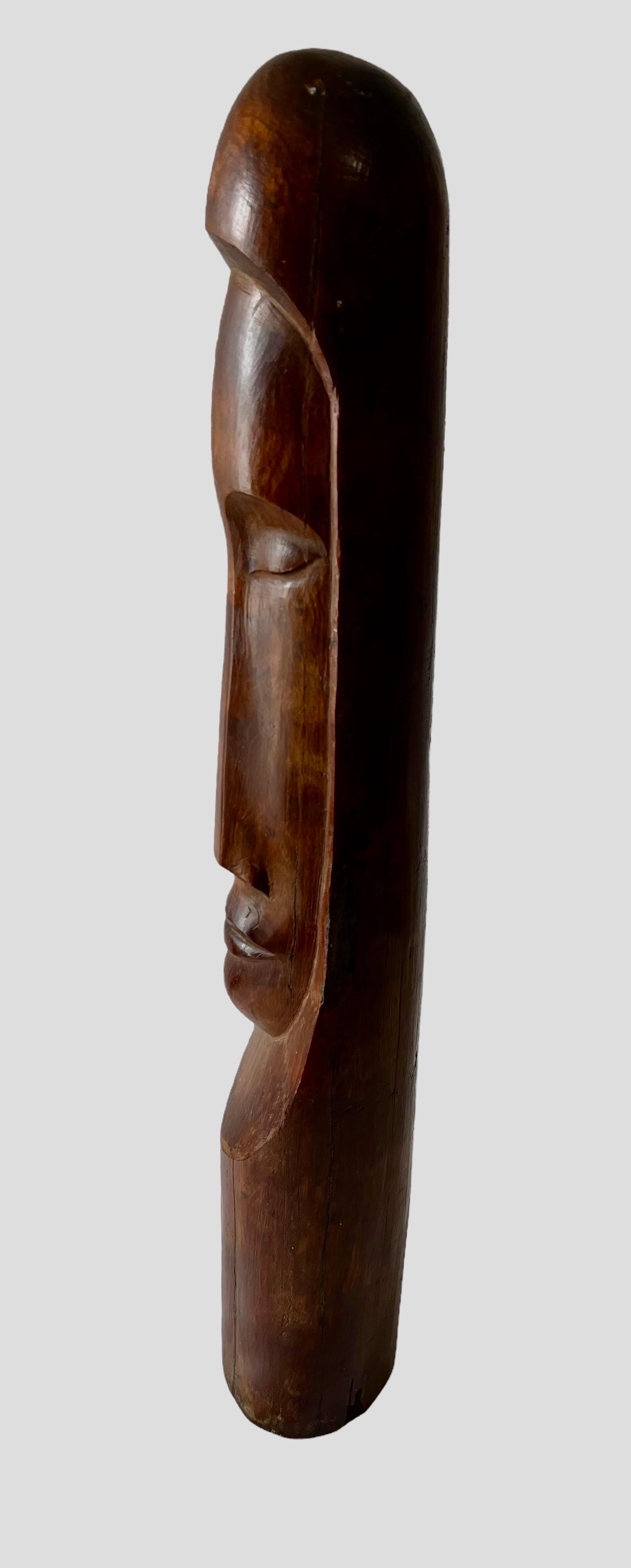 Cuban Master Florencio Gelabert Sculpture Large Wood Carving Bust Man Portrait For Sale 3