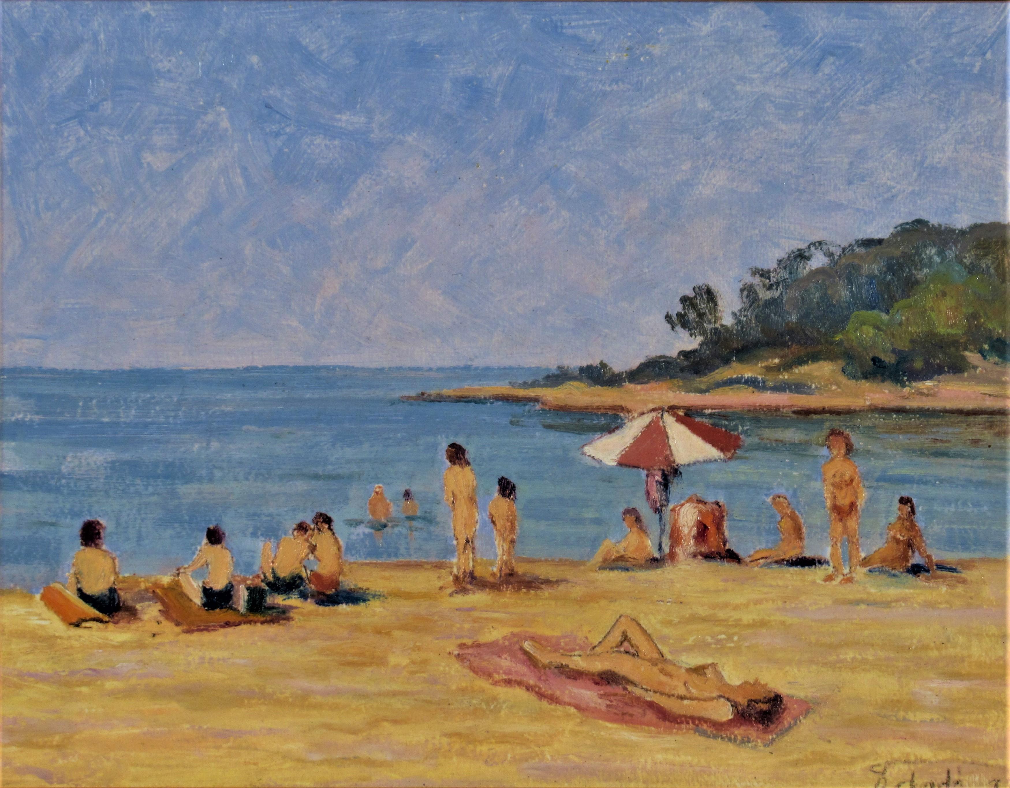 Sur la Plage (On the Beach) - Painting by Florent Chade