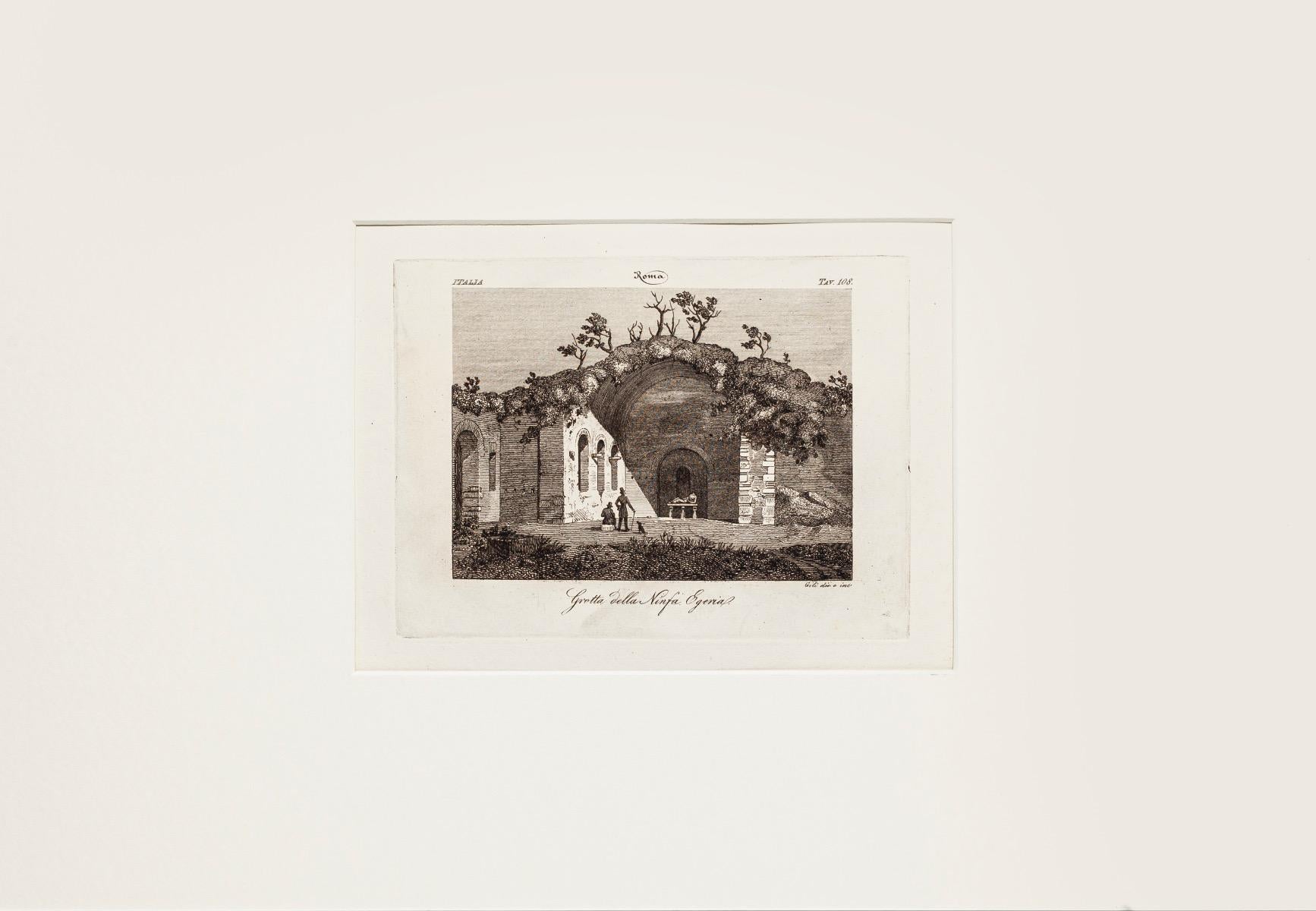 Florent-Constant Bourgeois Figurative Print - Grotta della Ninfa Egeria - Original Etching on Paper by Gili - 1804