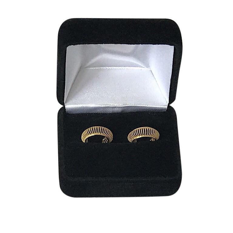 Modern Florentine 14K Yellow Gold Open Ribbed Hoops For Sale