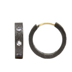 Florentine Champagne Diamond Gold and Oxidized Hoop Earrings