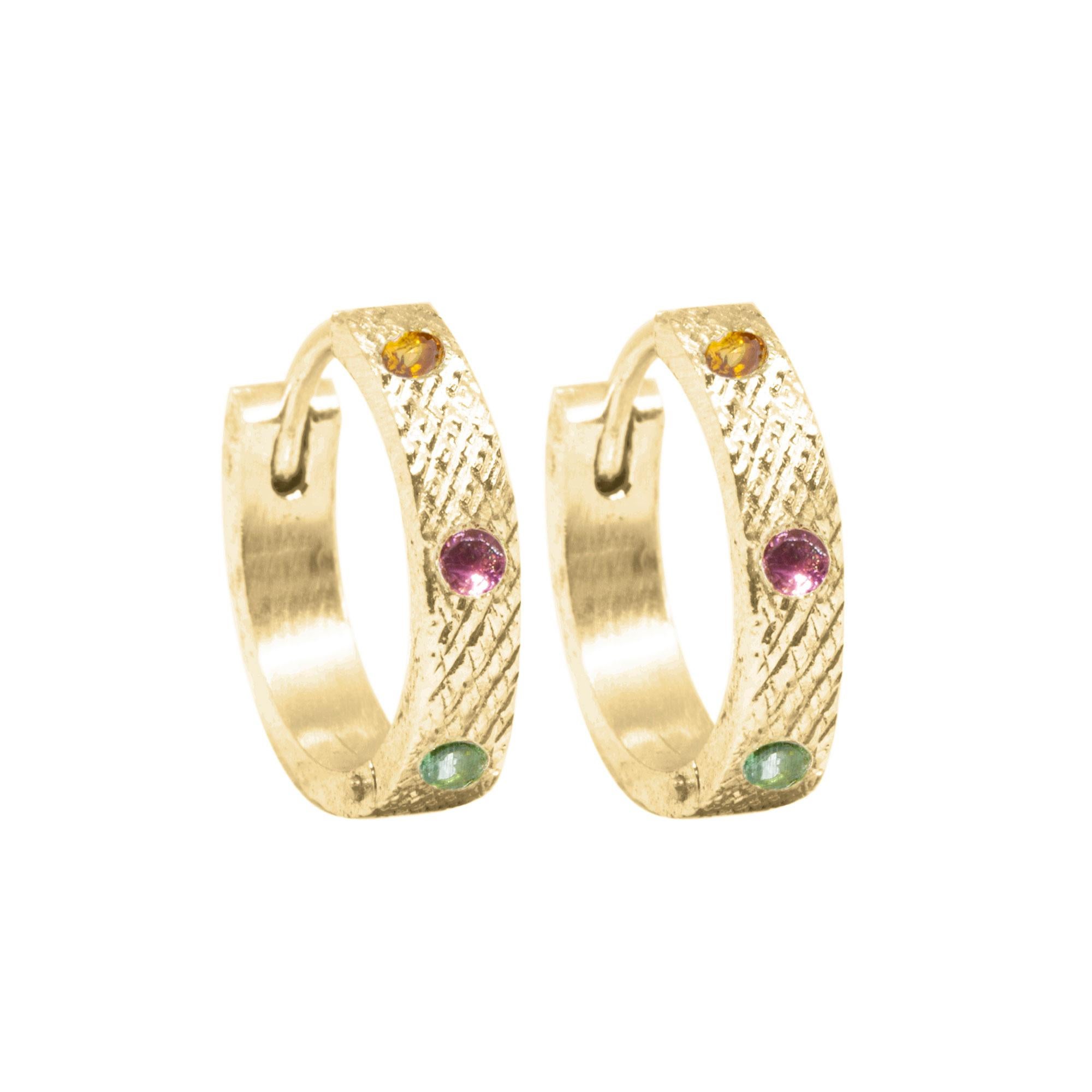 Florentine Multi Tourmaline Gold 18k Hoop Earrings For Sale