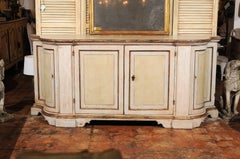 Florentine 1850s Painted Credenza with Silver Gilt Trim and Serpentine Sides