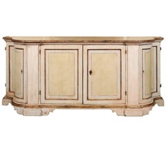 Florentine 1850s Painted Credenza with Silver Gilt Trim and Serpentine Sides