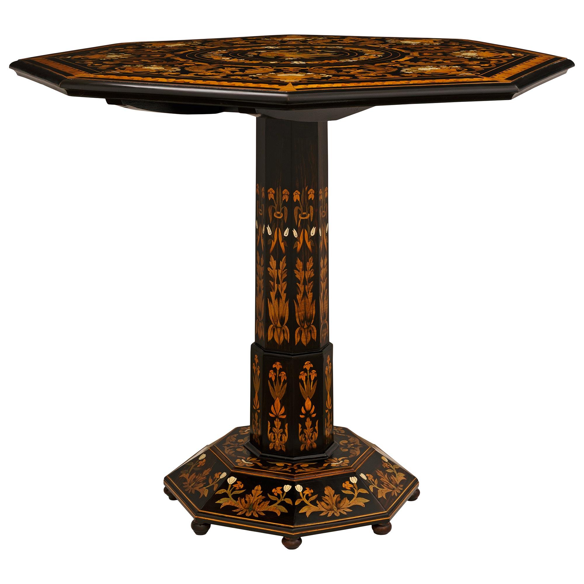 Italian Florentine 19th century Fruitwood, Mother of Pearl and Bone tilt top table For Sale