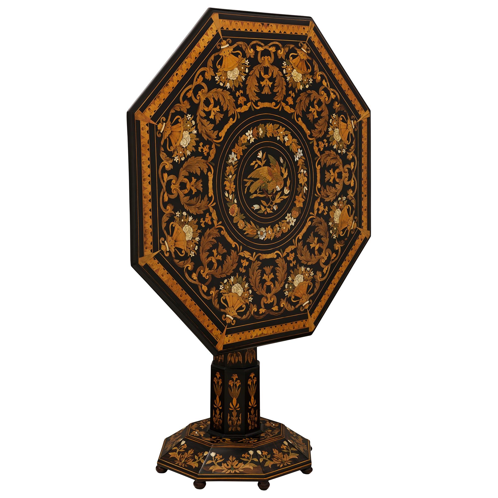 Florentine 19th century Fruitwood, Mother of Pearl and Bone tilt top table In Good Condition For Sale In West Palm Beach, FL