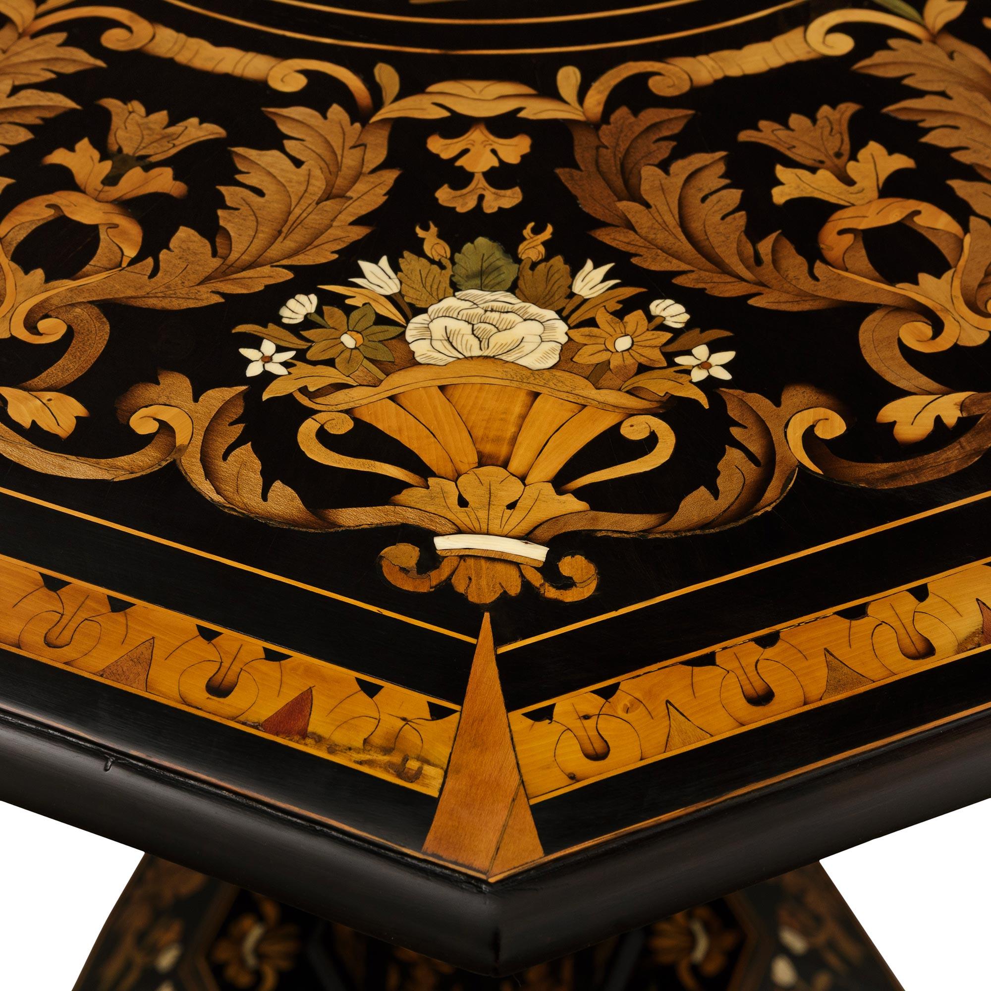 19th Century Florentine 19th century Fruitwood, Mother of Pearl and Bone tilt top table For Sale