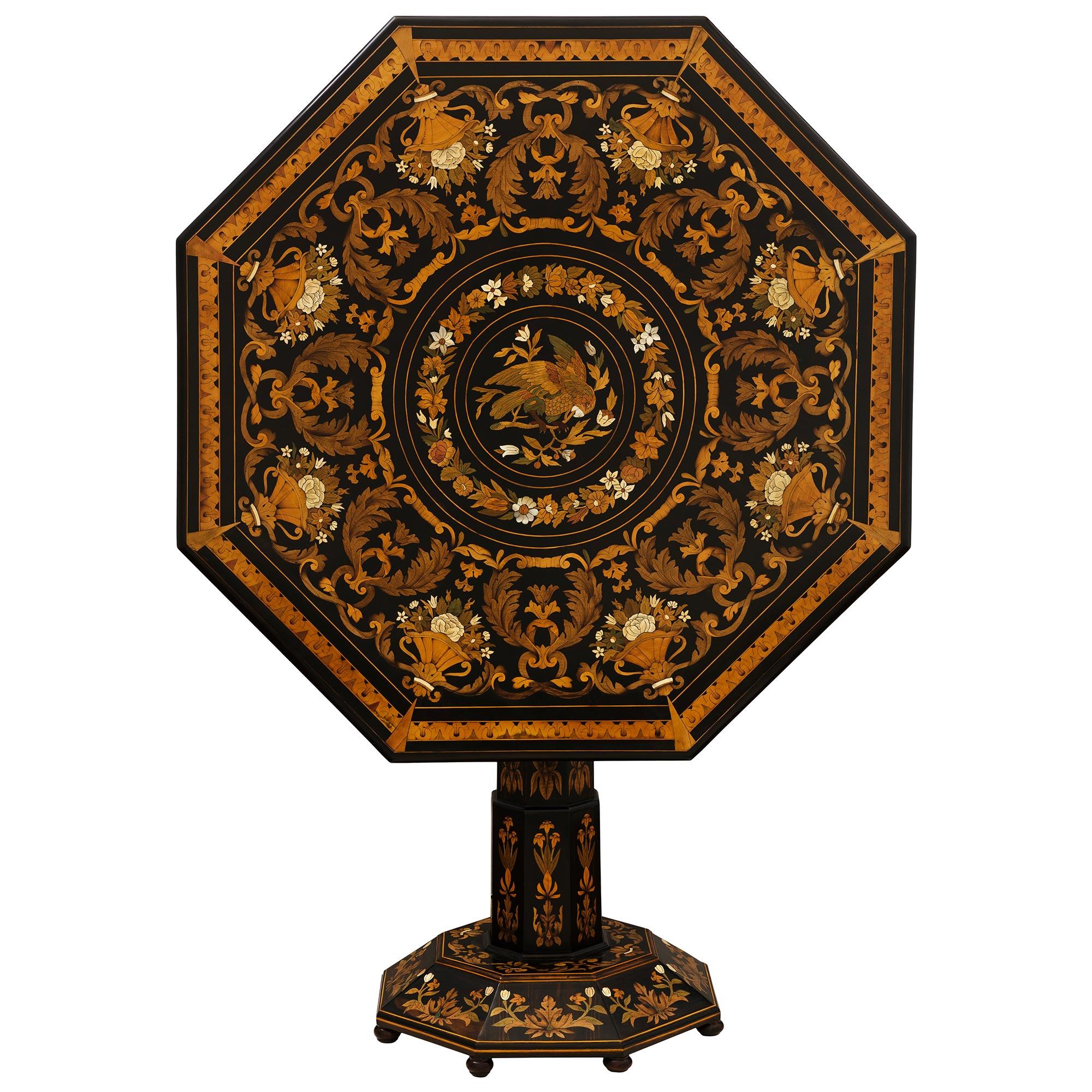 Florentine 19th century Fruitwood, Mother of Pearl and Bone tilt top table For Sale 4