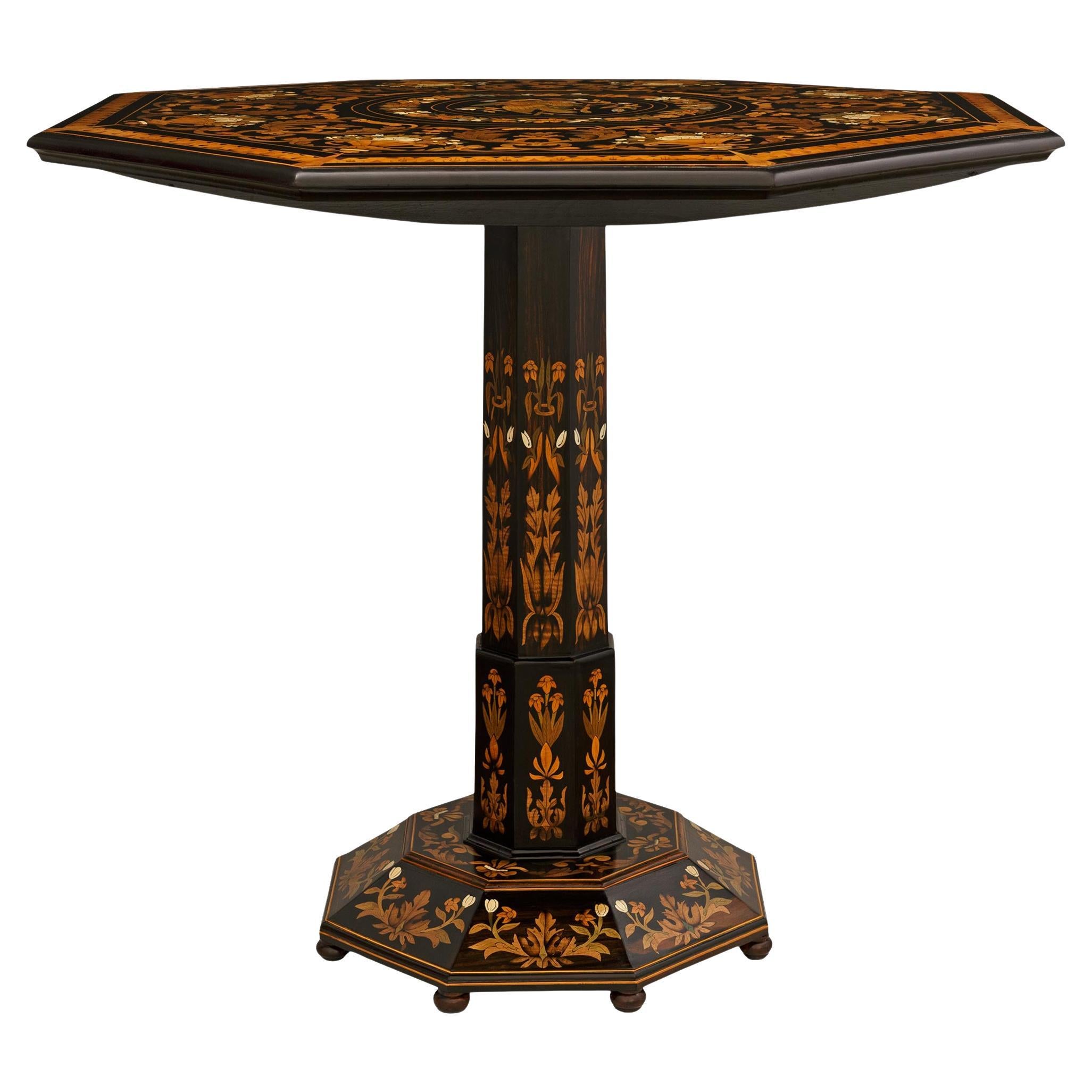 Florentine 19th century Fruitwood, Mother of Pearl and Bone tilt top table For Sale