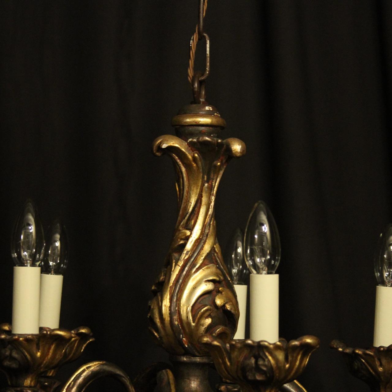 Florentine 19th Century Giltwood Rococo Antique Chandelier In Fair Condition In Chester, GB