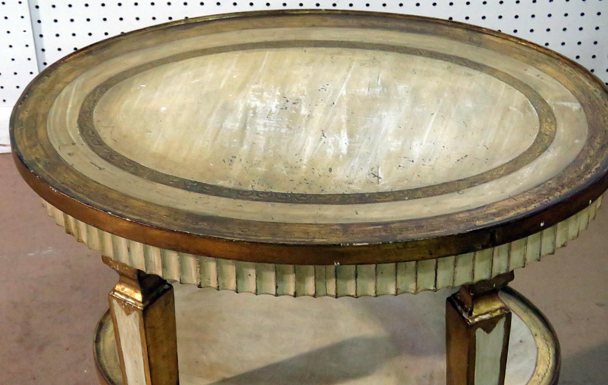 Wood Italian Florentine Creme Painted and Gilded Oval Side End Table C1930