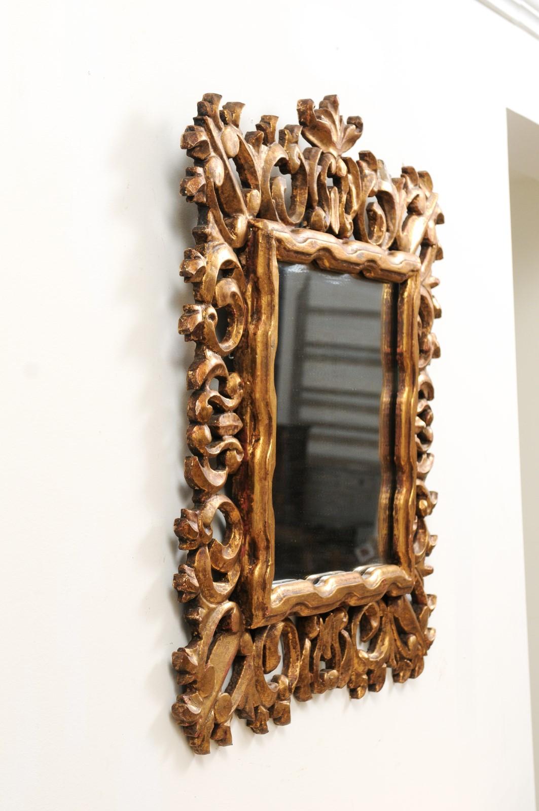 Florentine 20th Century Carved Giltwood Mirror with C-Scrolls and Foliage Motifs For Sale 6