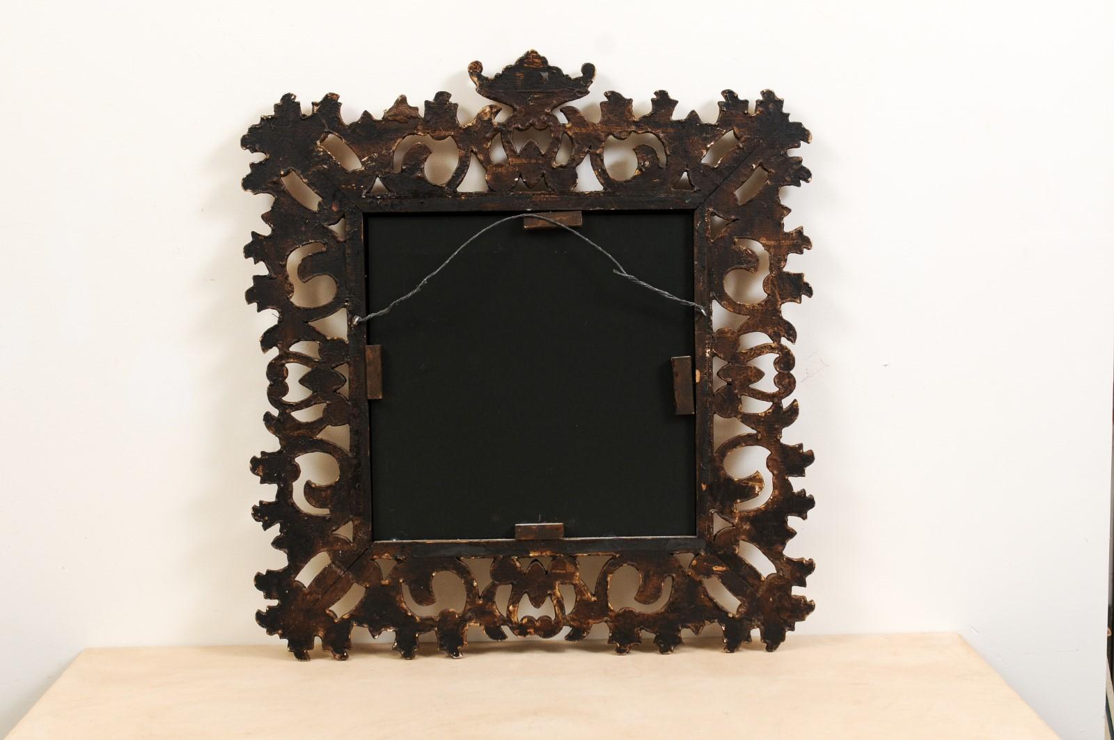 Florentine 20th Century Carved Giltwood Mirror with C-Scrolls and Foliage Motifs For Sale 8