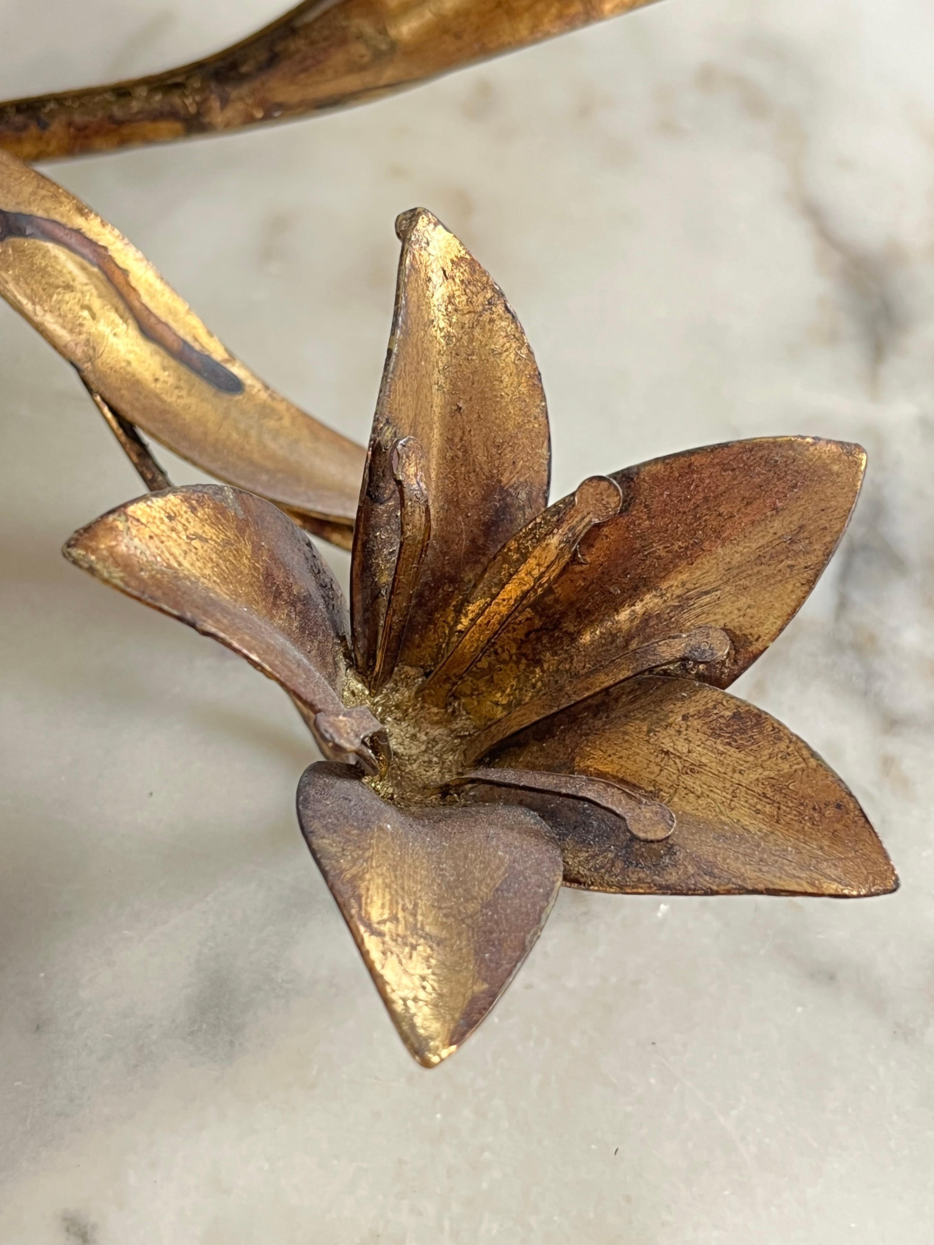 Florentine 4-Light Golden Iron Ceiling Light In The Style of Banci  1980s  In Good Condition For Sale In Palermo, IT