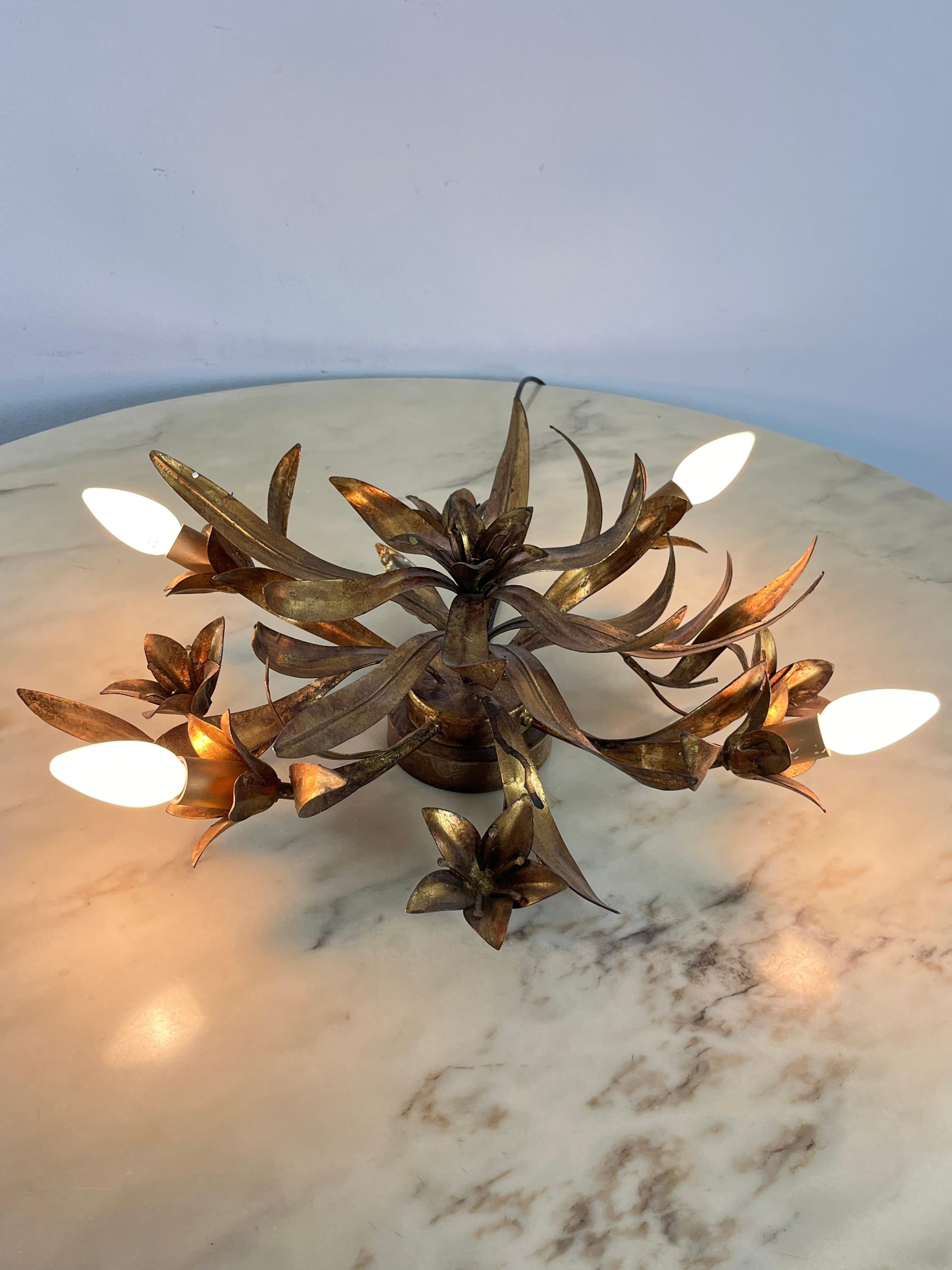 Florentine 4-Light Golden Iron Ceiling Light In The Style of Banci  1980s  For Sale 1
