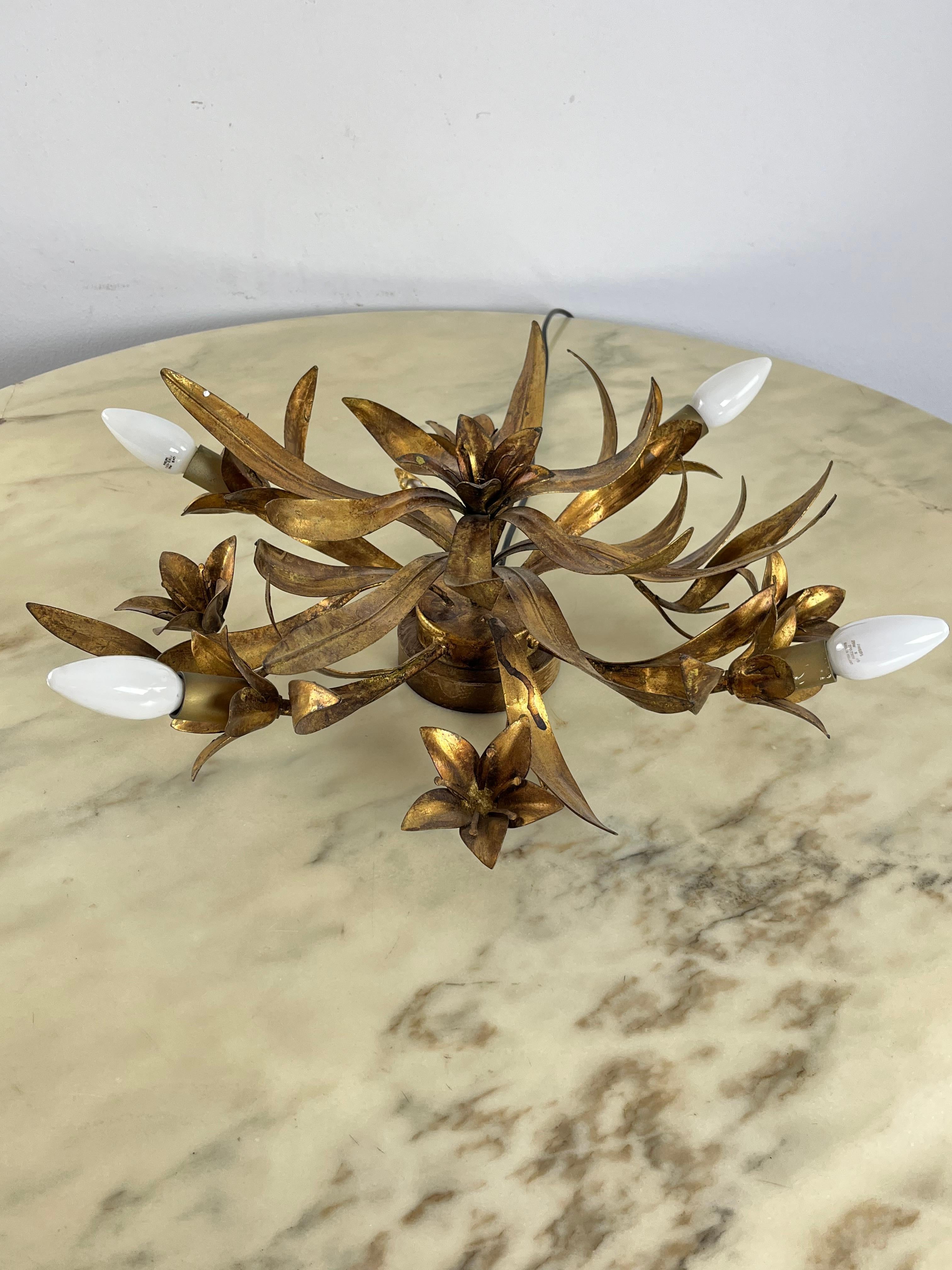 Florentine 4-Light Golden Iron Ceiling Light In The Style of Banci  1980s  For Sale 2