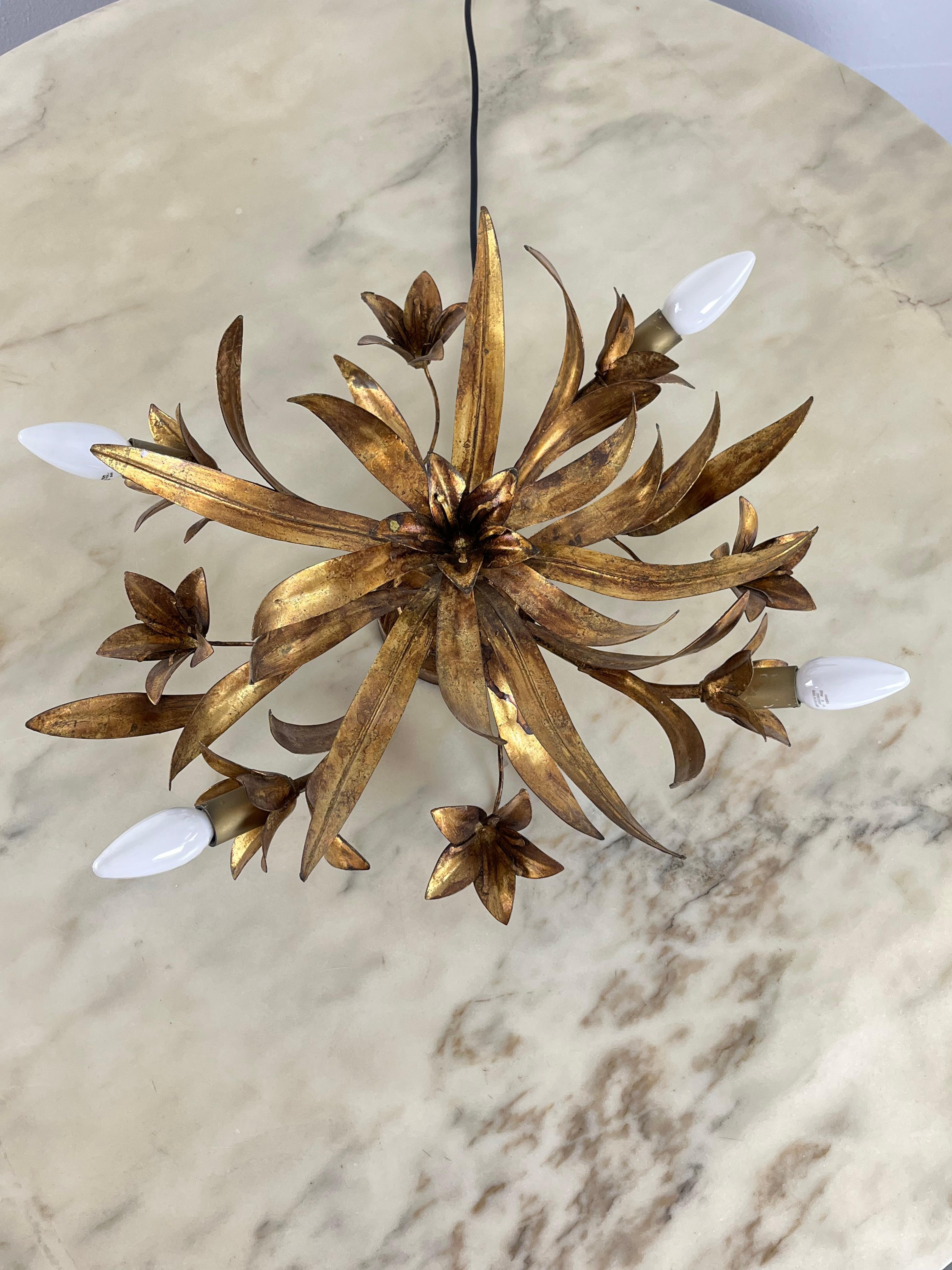 Florentine 4-Light Golden Iron Ceiling Light In The Style of Banci  1980s  For Sale 3