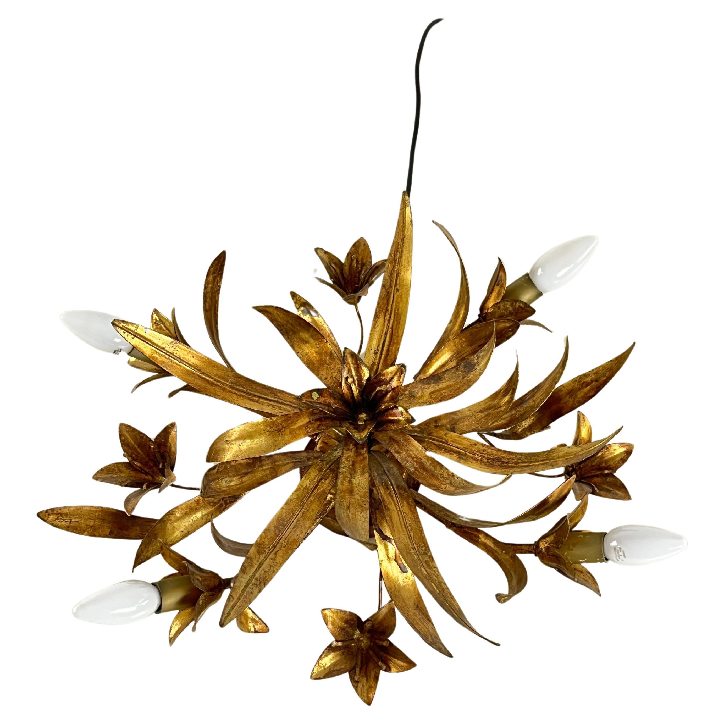 Florentine 4-Light Golden Iron Ceiling Light In The Style of Banci  1980s  For Sale