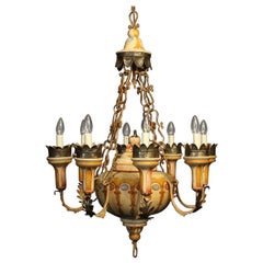 Florentine 8-Light Wooden Polychrome and Iron Chandelier