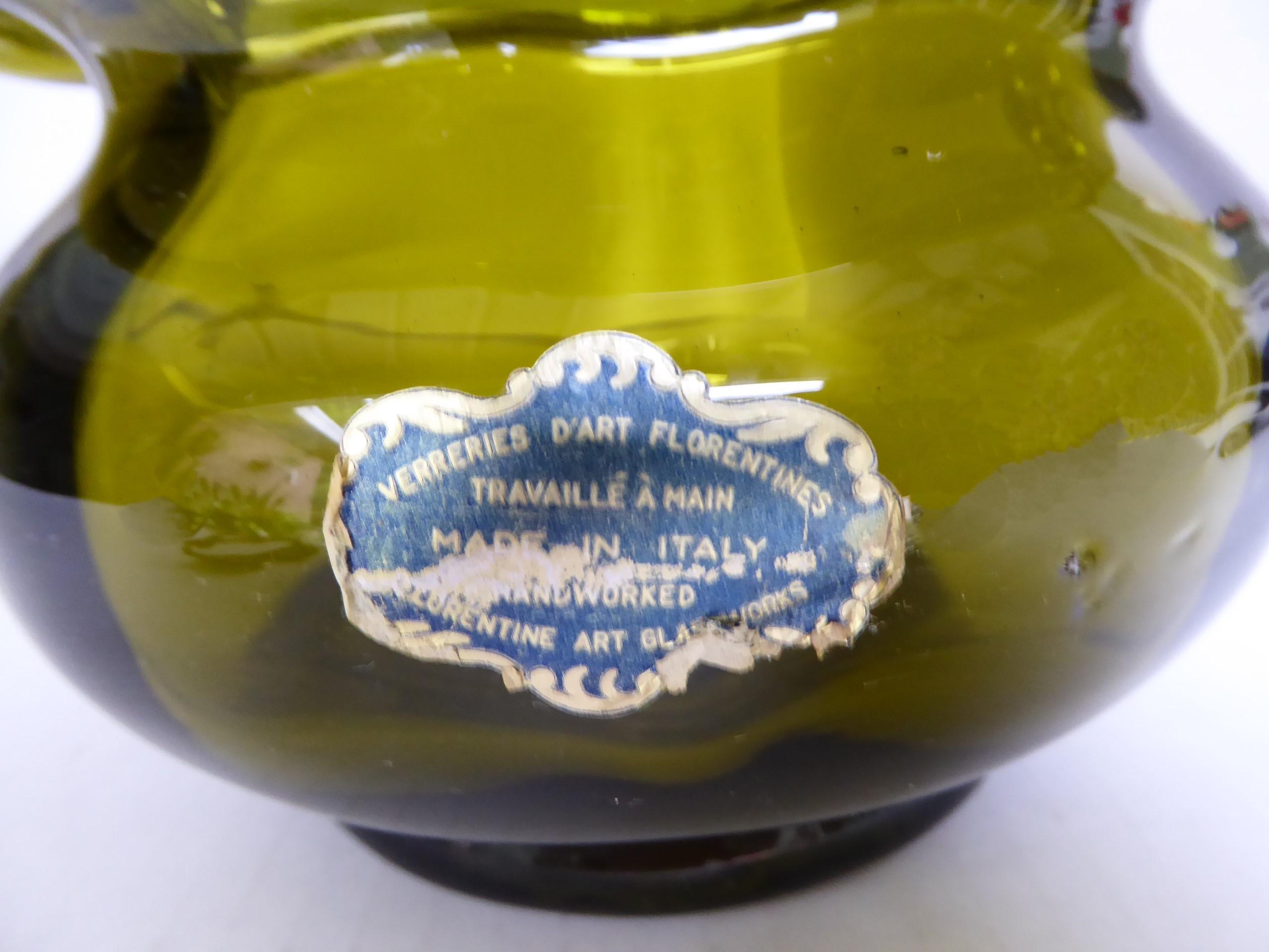 FLORENTINE ART GLASSWORKS Handgefertigter Glaskorb aus der Mitte des Jahrhunderts mit. Handgriff ITALY 1960 im Angebot 1