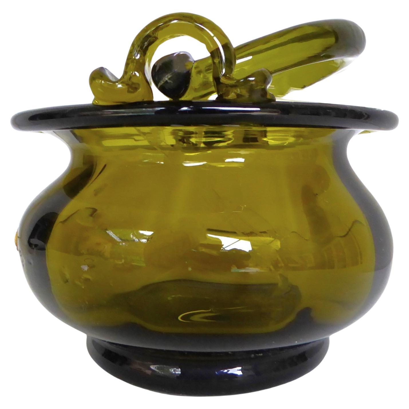 FLORENTINE ART GLASSWORKS Handgefertigter Glaskorb aus der Mitte des Jahrhunderts mit. Handgriff ITALY 1960 im Angebot