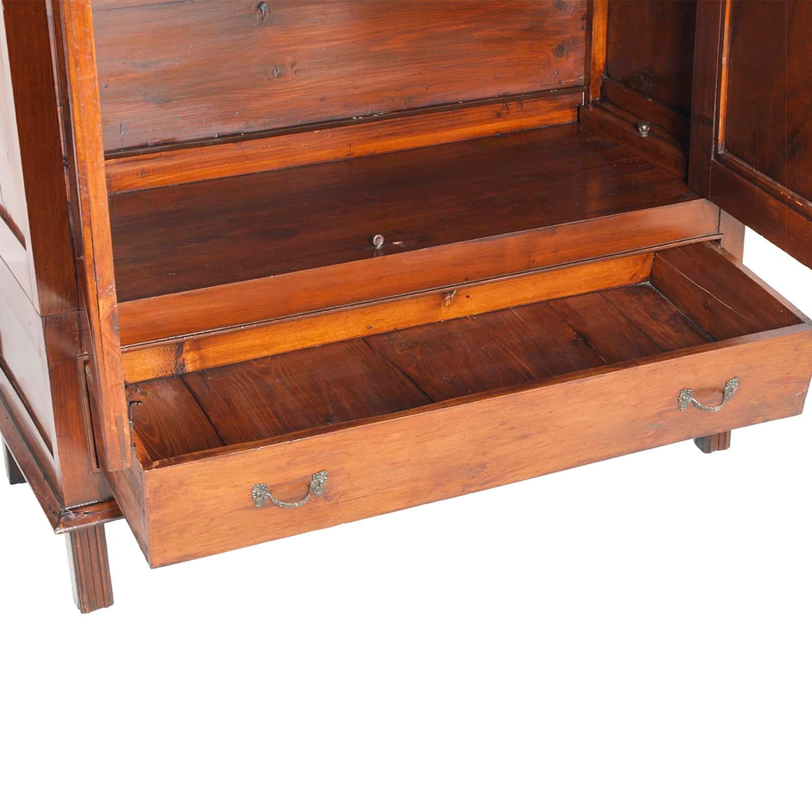 Hand-Carved Florentine Art Nouveau Wardrobe in Solid Cherry Wood by Dini & Puccini, Cascina For Sale