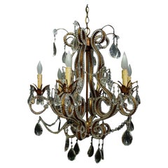 Florentine Beaded Crystal and Bronze Six-Arm Chandelier