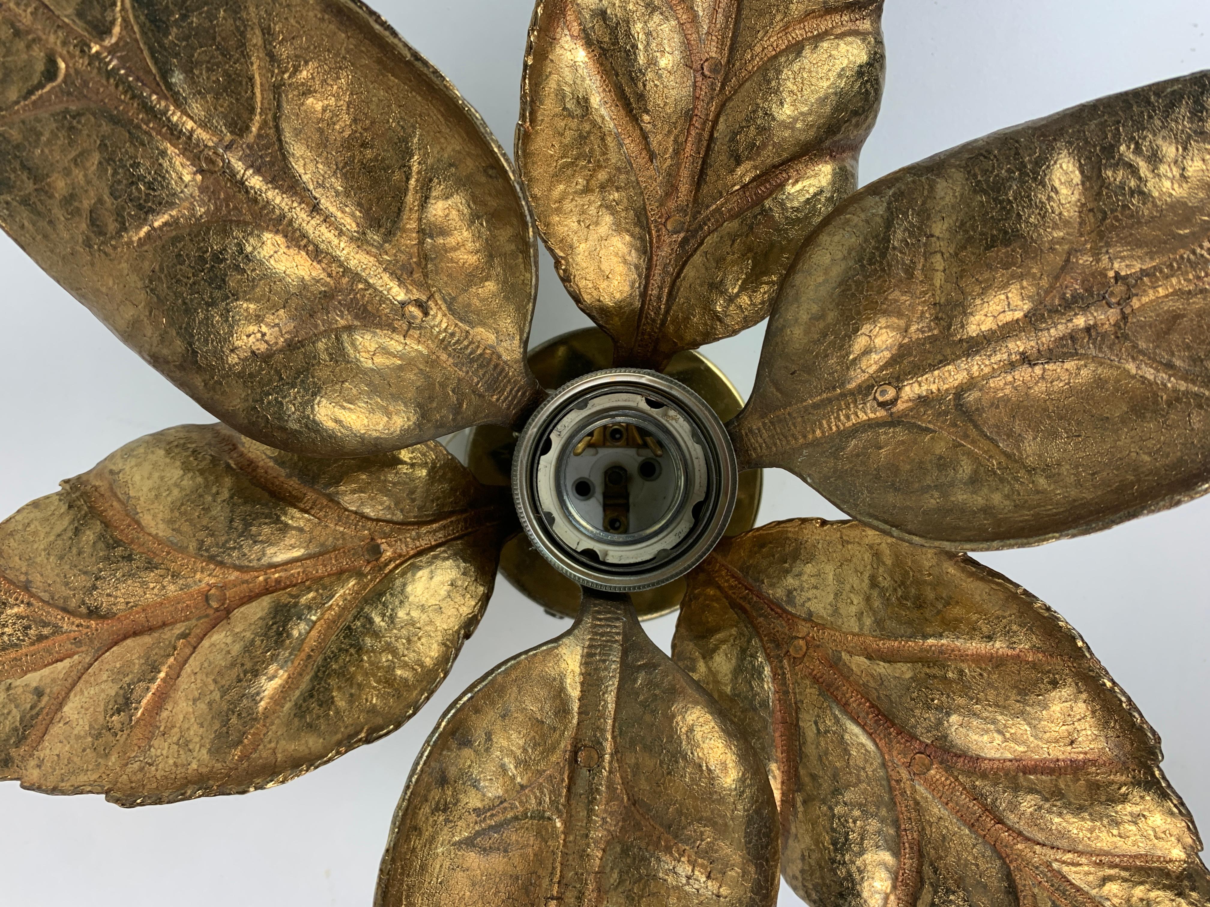 Belgian Florentine brass floral wall sconce by Willy Daro for Massive Lighting, Belgium For Sale