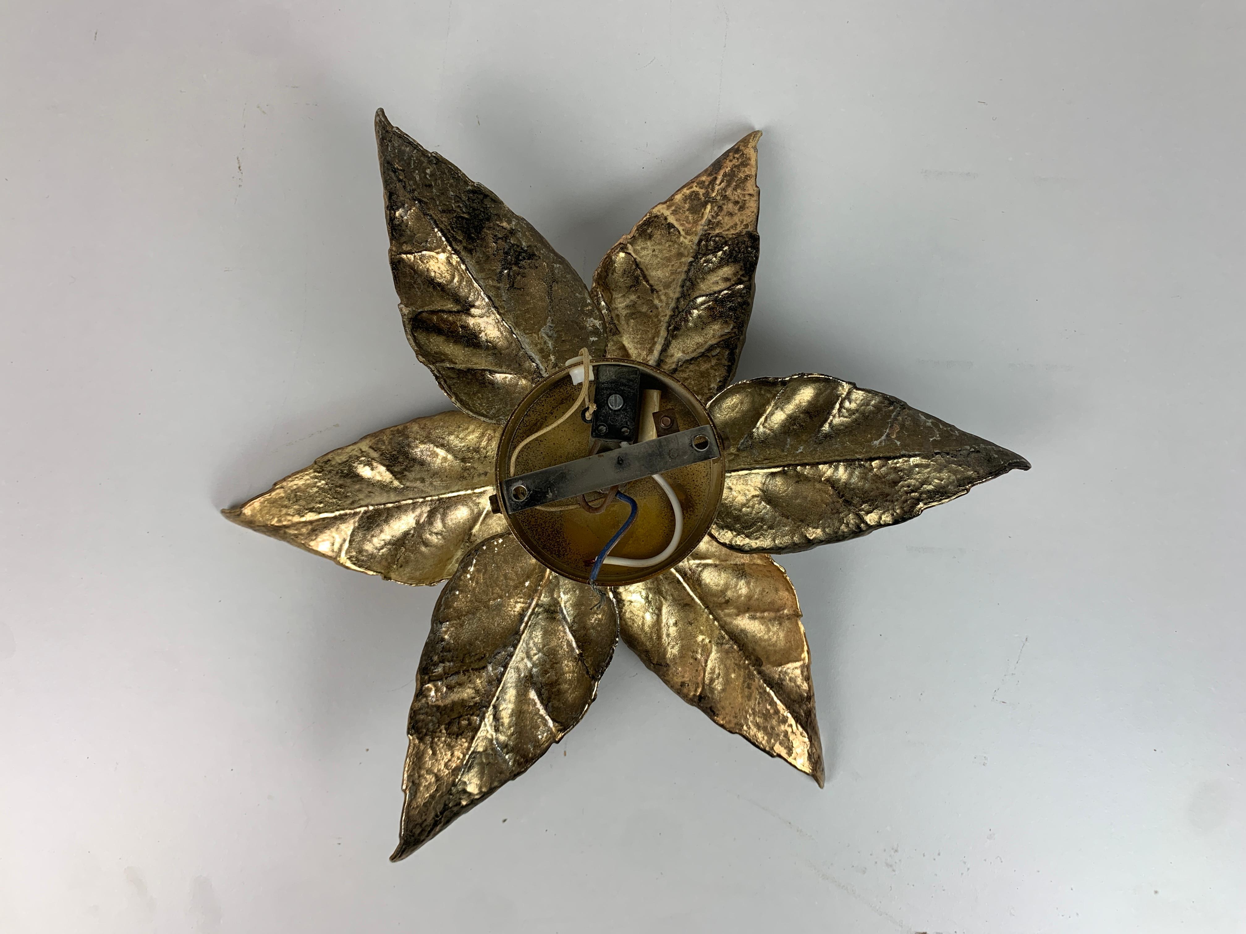 Brass Florentine brass floral wall sconce by Willy Daro for Massive Lighting, Belgium For Sale