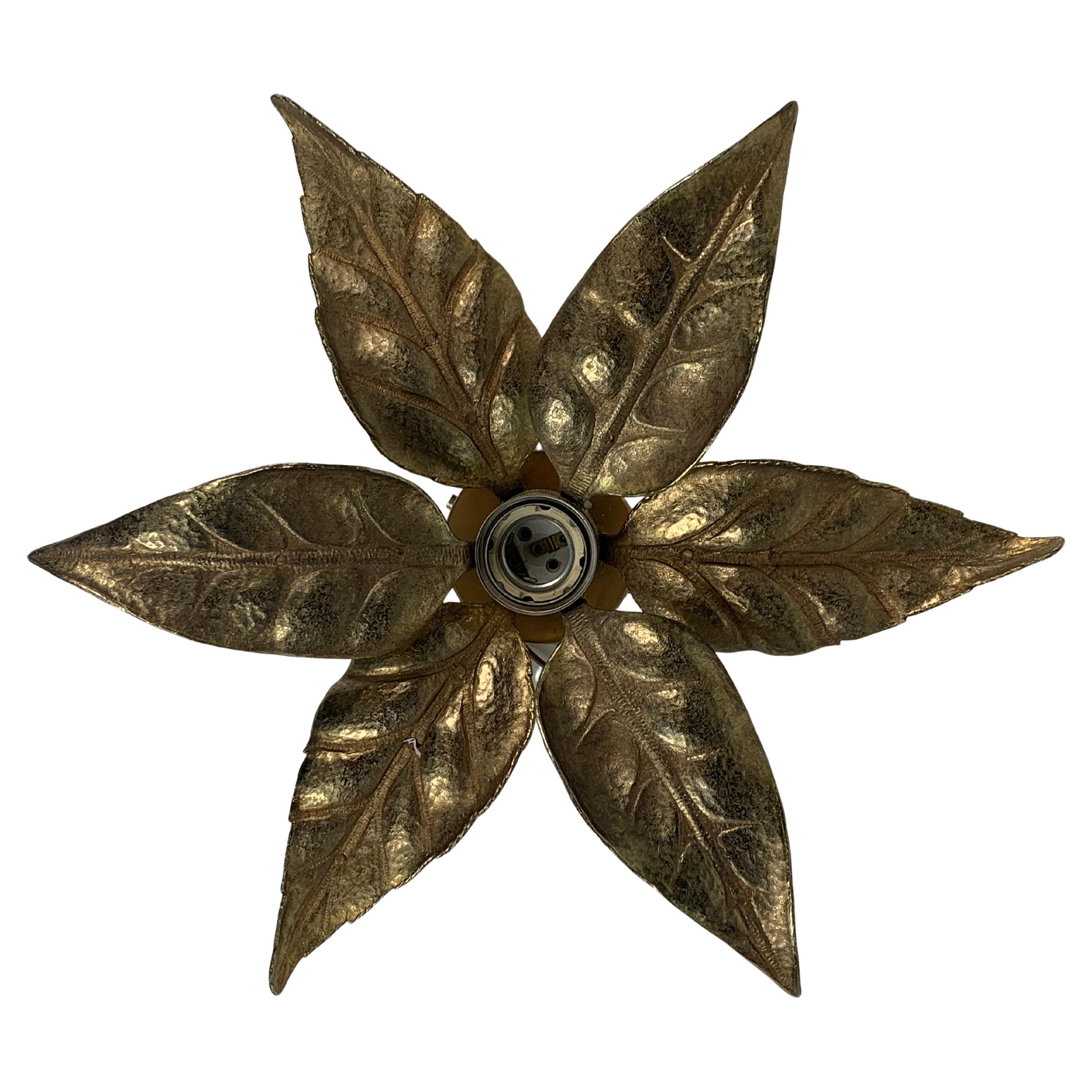 Florentine brass floral wall sconce by Willy Daro for Massive Lighting, Belgium