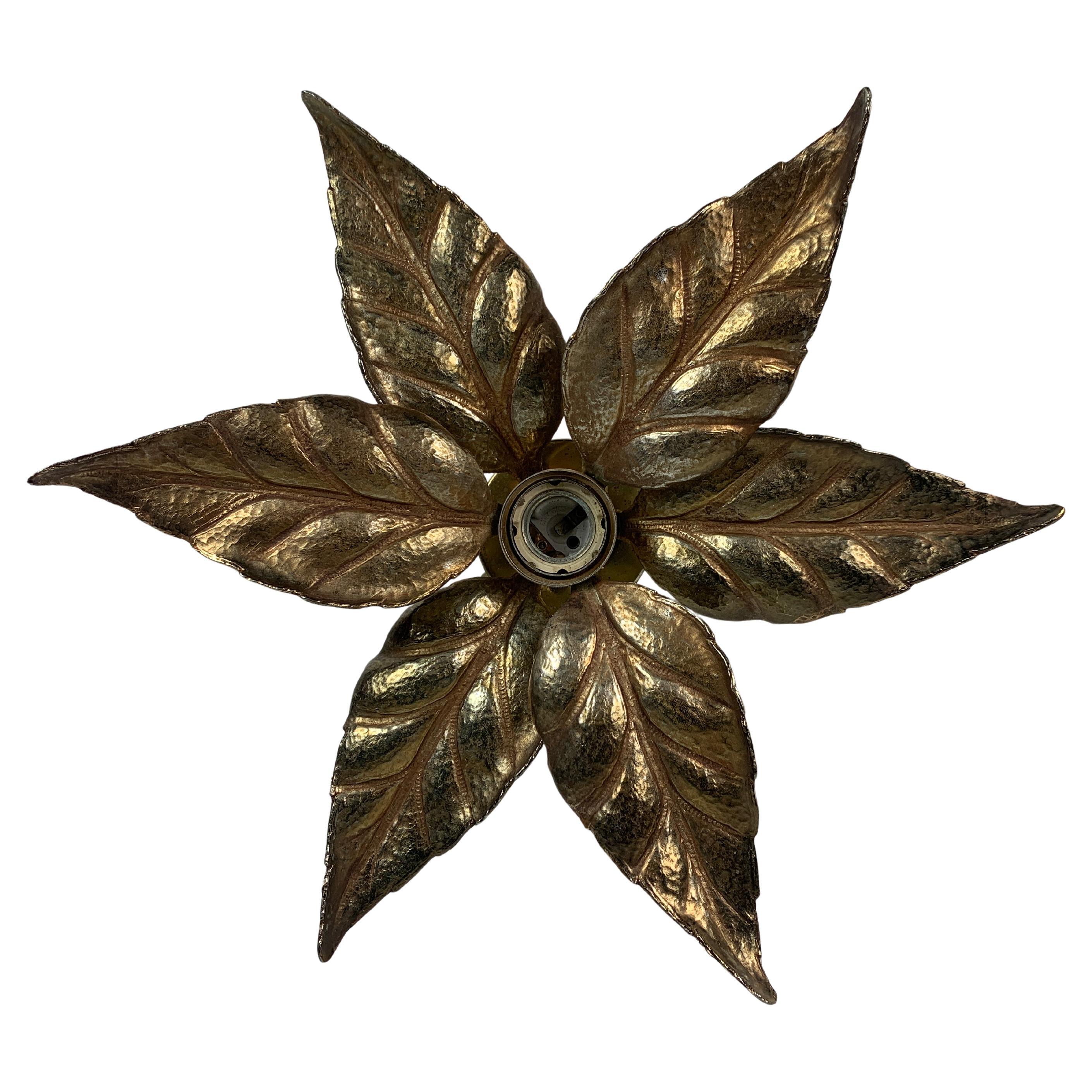 Florentine brass floral wall sconce by Willy Daro for Massive Lighting, Belgium
