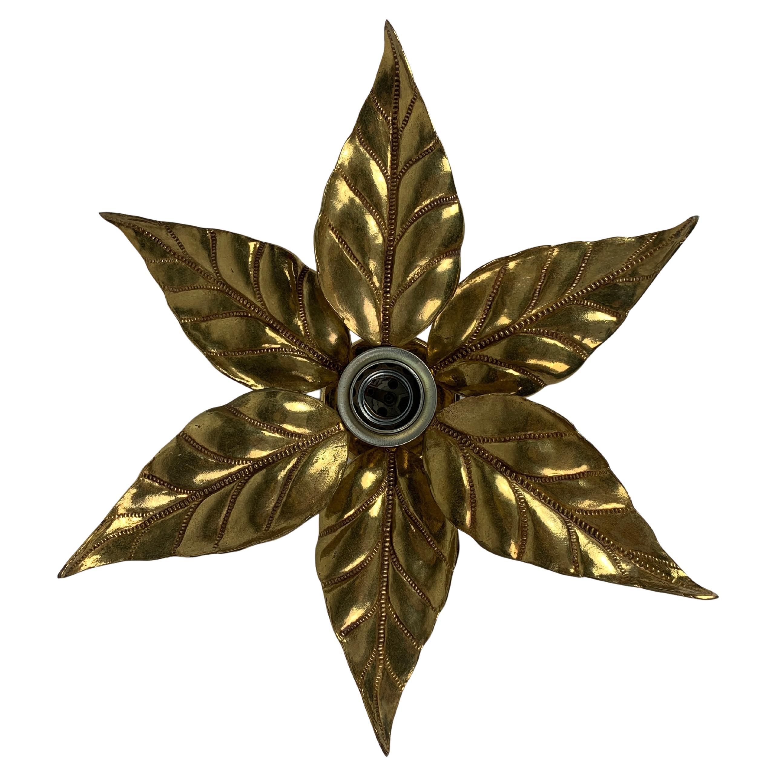 Florentine brass floral wall sconce by Willy Daro for Massive Lighting, Belgium